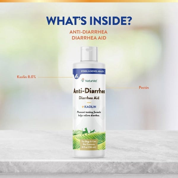 NaturVet Anti Diarrhea Liquid with Kaolin for Dogs & Cats - Fast-Acting Digestive Relief for Pets at Home or Travel