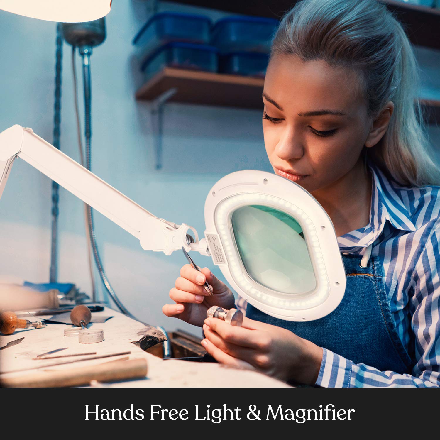 Brightech LightView Pro 2-in-1 Magnifying Floor Lamp & Table Lamp with Hands-Free LED Light - Adjustable Gooseneck Standing Magnifier for Reading, Crafts, Sewing & Detailed Work - Perfect for Seniors & Hobbyists