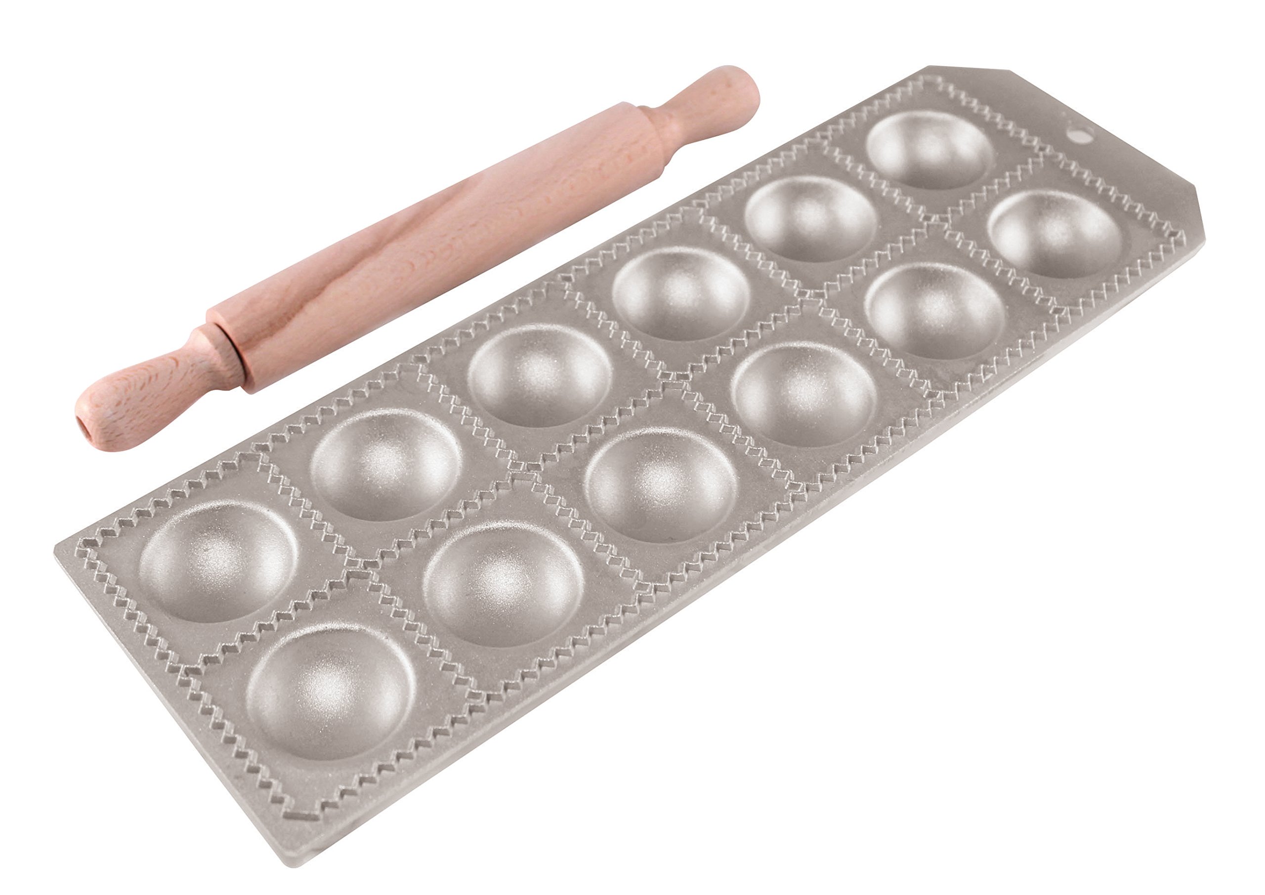 Paderno World Cuisine 12-Piece Ravioli Maker Set with Rolling Pin - Stainless Steel Pasta Press & Dough Cutter - Perfect for Homemade Italian Pasta, Dumplings & Pastry Making
