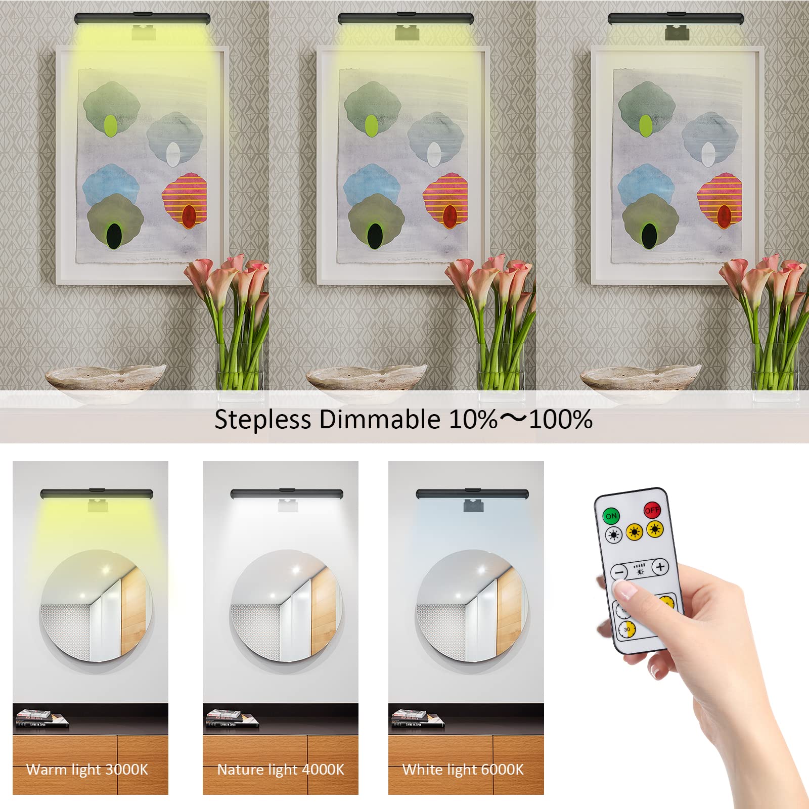 Rechargeable Battery Operated LED Picture Light with Remote - 13 Inch Dimmable Art Display Light for Paintings, Photos & Dartboards | Perfect for Home Galleries, Museums & Office Decor