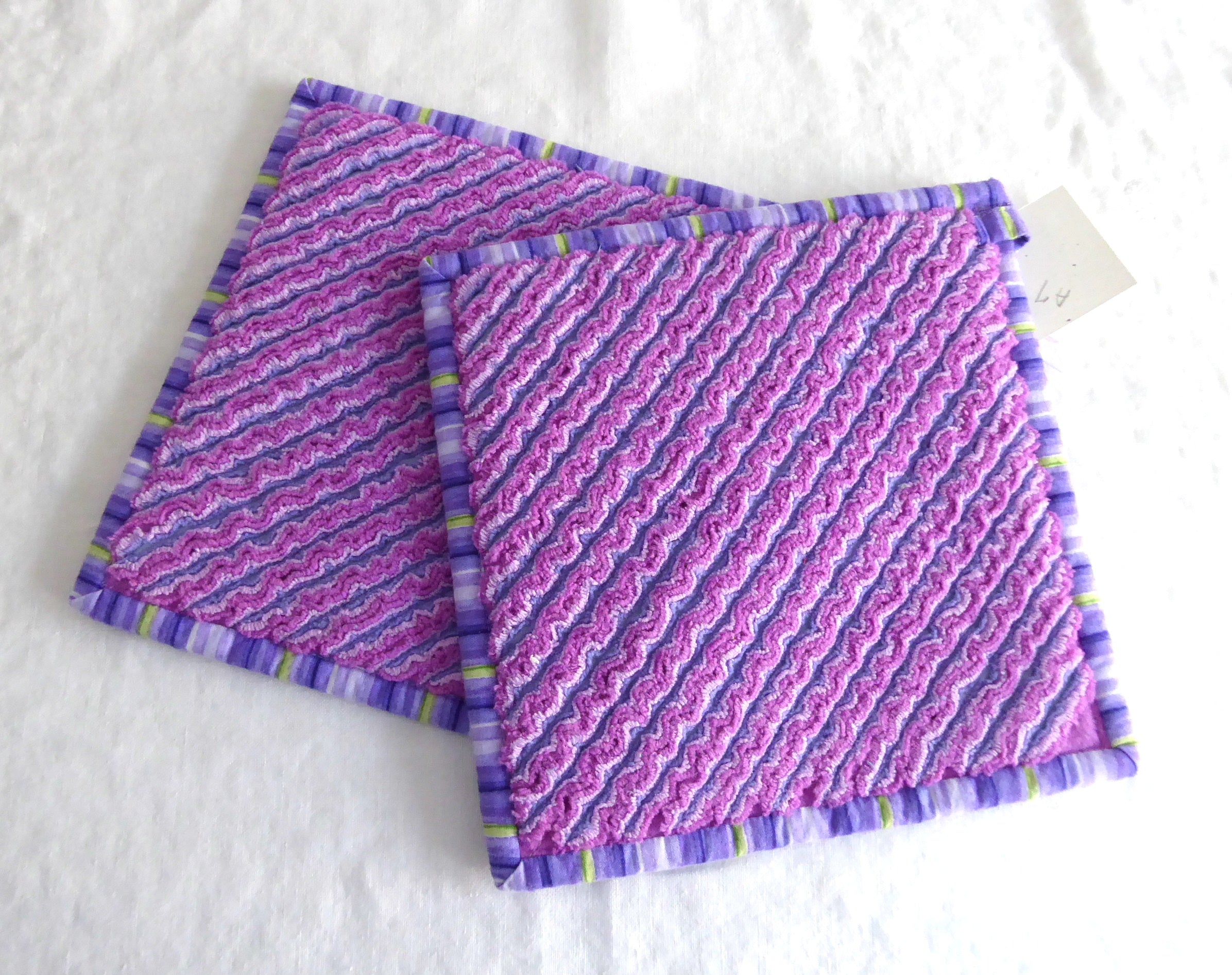Handmade Purple and Pink Padded Potholders with Teacup Design - Pair for Kitchen & Baking - Supports Animal Charity | Perfect for Cooking, Baking, and Home Decor