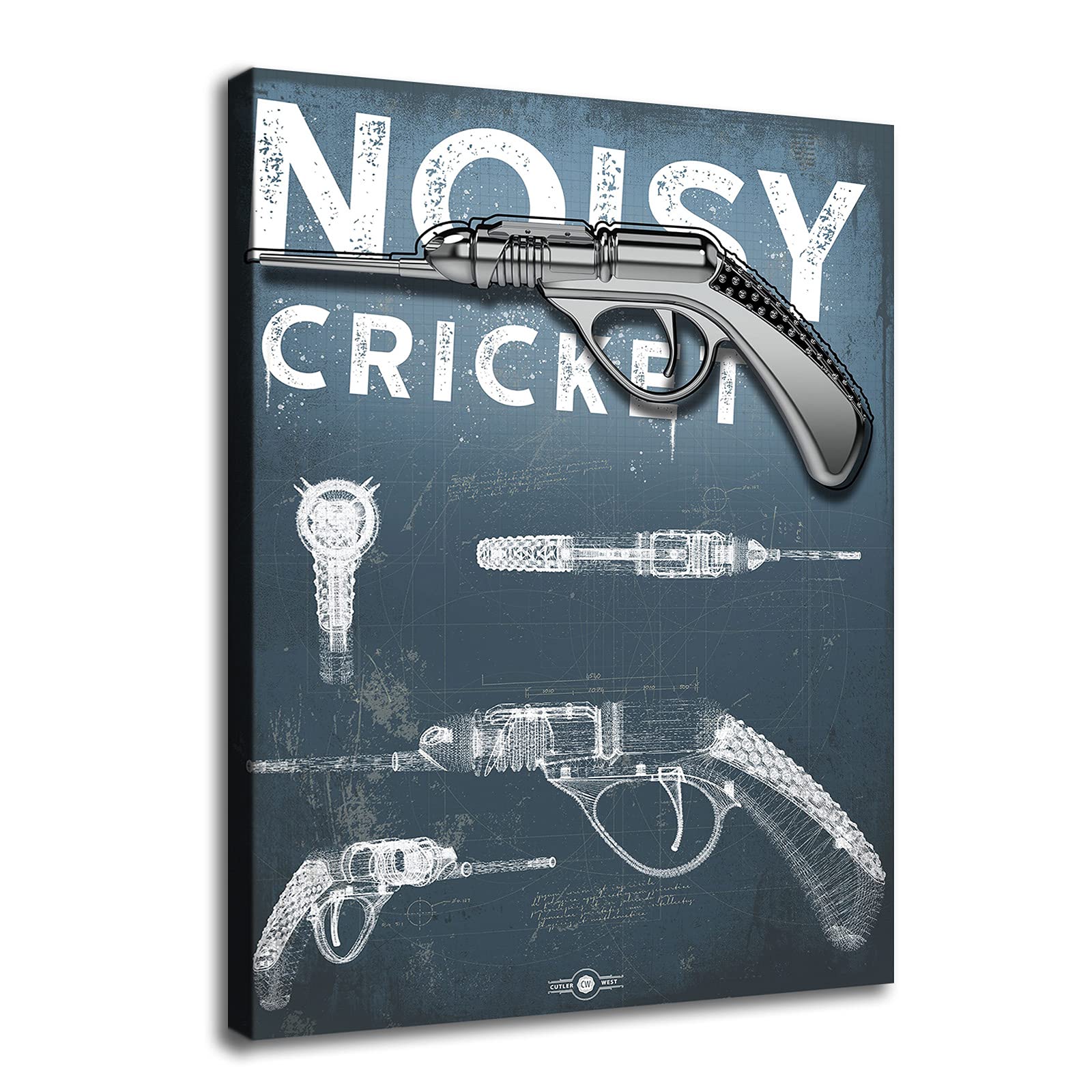 Men in Black Noisy Cricket Blueprint Vintage Gun Poster - Retro Firearm Design Canvas Wall Art for Living Room & Home Decor (Unframed, 20x27 Inches) | Perfect for Sci-Fi Fans, Movie Memorabilia Collectors and Man Cave Decorations