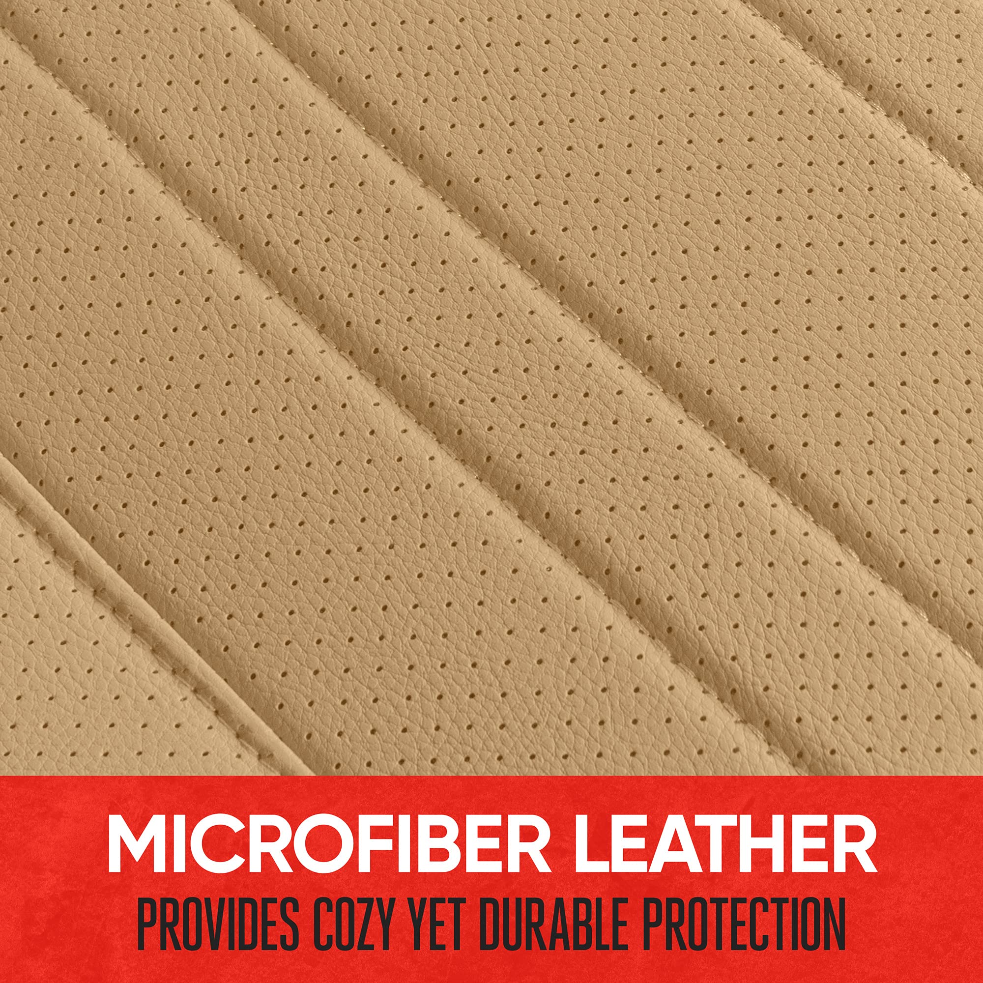 Motor Trend Faux Leather Car Seat Cover for Cars, Trucks & SUVs - Beige Padded Bench Cover with Storage Pockets | Premium Interior Protection | Perfect for Road Trips, Daily Commutes & Family Travel