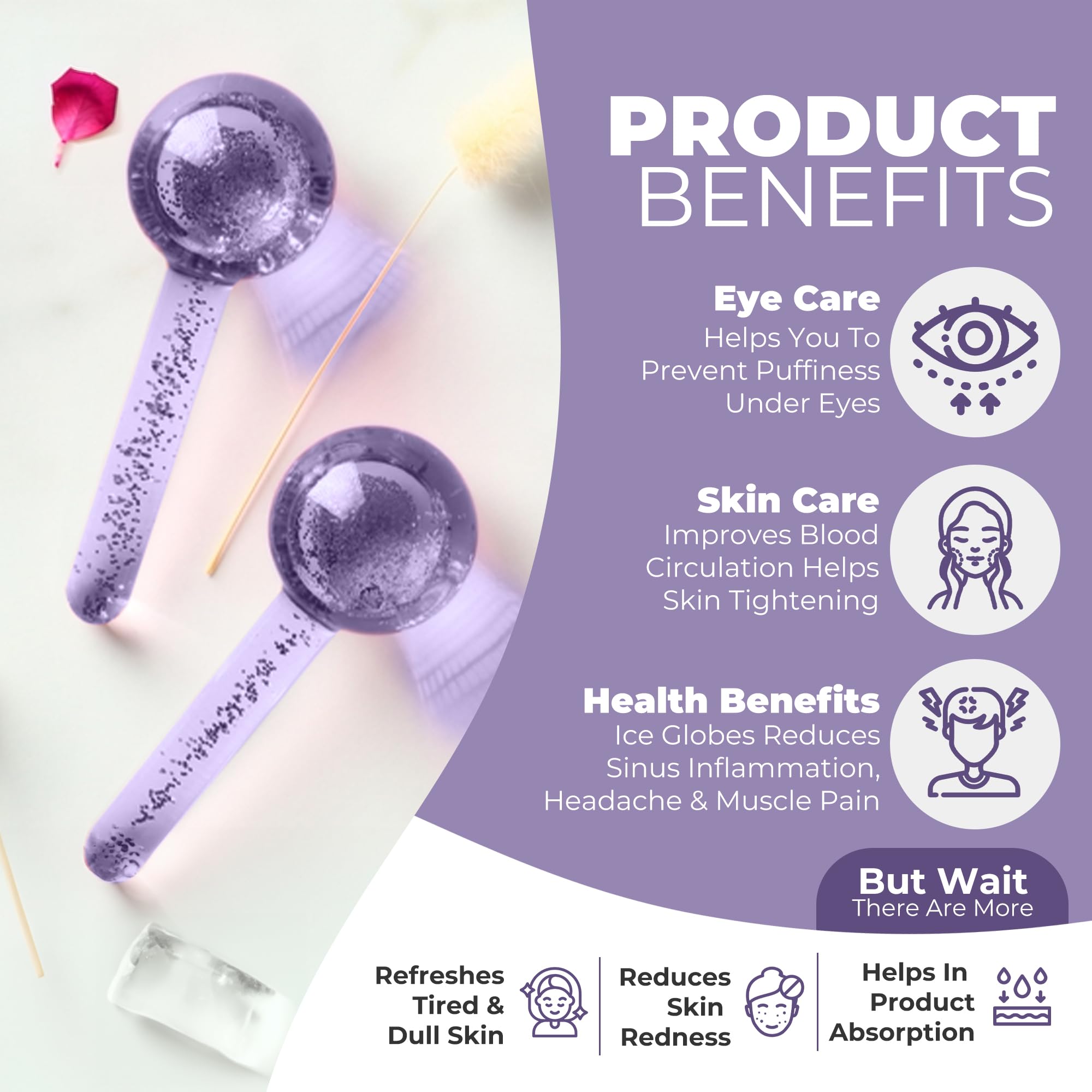 2Pcs Ice Globes for Face & Neck – Cooling Facial Massage Tool for Skin Tightening, Anti-Aging & Puffiness Reduction – Purple Ice Roller for Wrinkle Care & Eye Refreshment – Perfect for Morning Routine, Spa Days & Post-Workout Skin Recovery