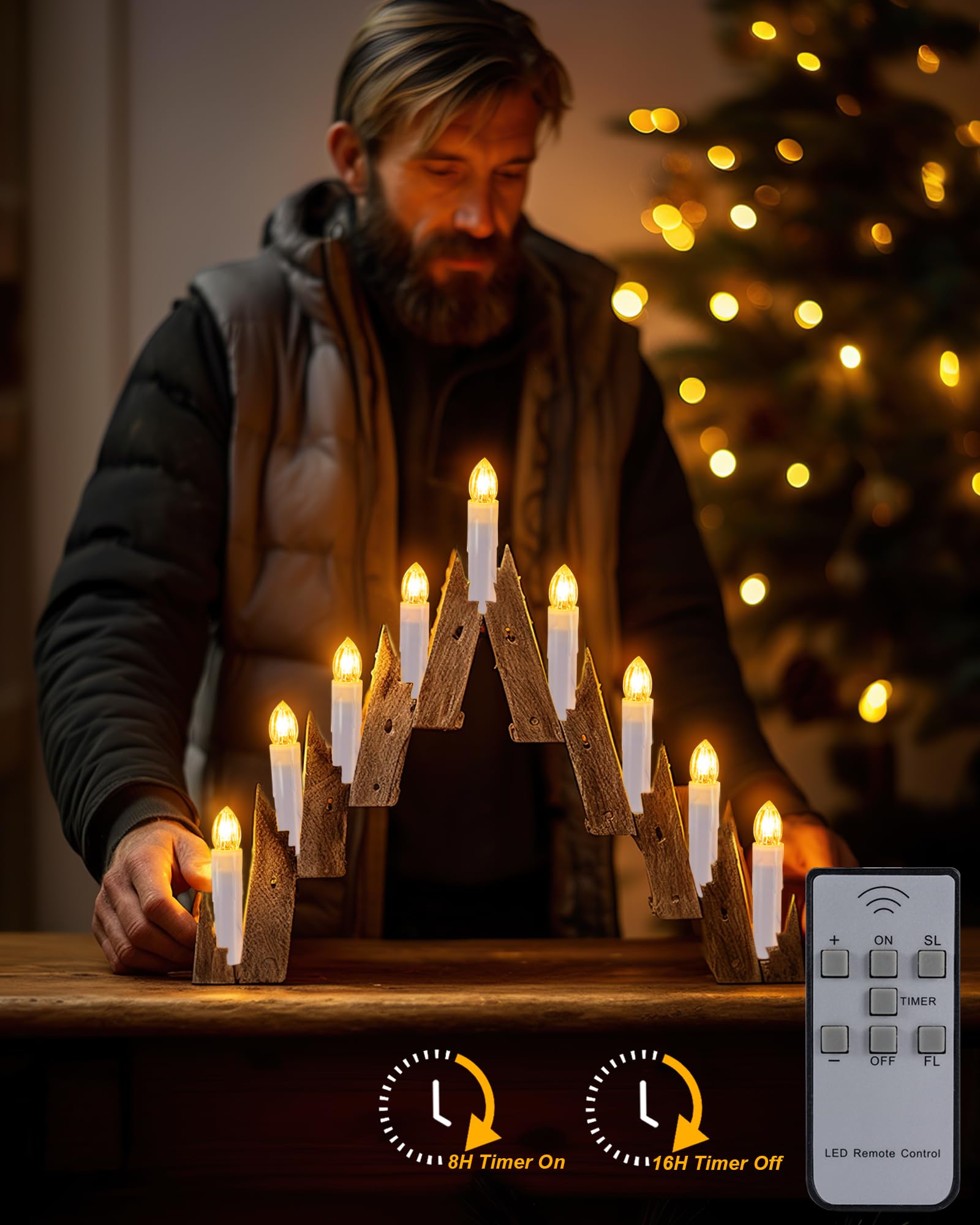Homemory 10 Pack Clip On LED Candles for Christmas Tree - Remote Control & Timer, Flickering Warm White Window Candles with Clips/Suction Cups (0.7
