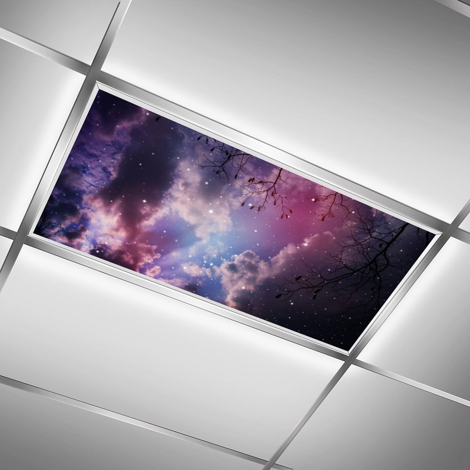 2 Pack Galaxy Magnetic Fluorescent Light Covers - 4x2 Feet Classroom Ceiling Light Filters for School, Home & Office Decor | Drop Ceiling Lamp Shades for Relaxing Study & Workspace Ambiance