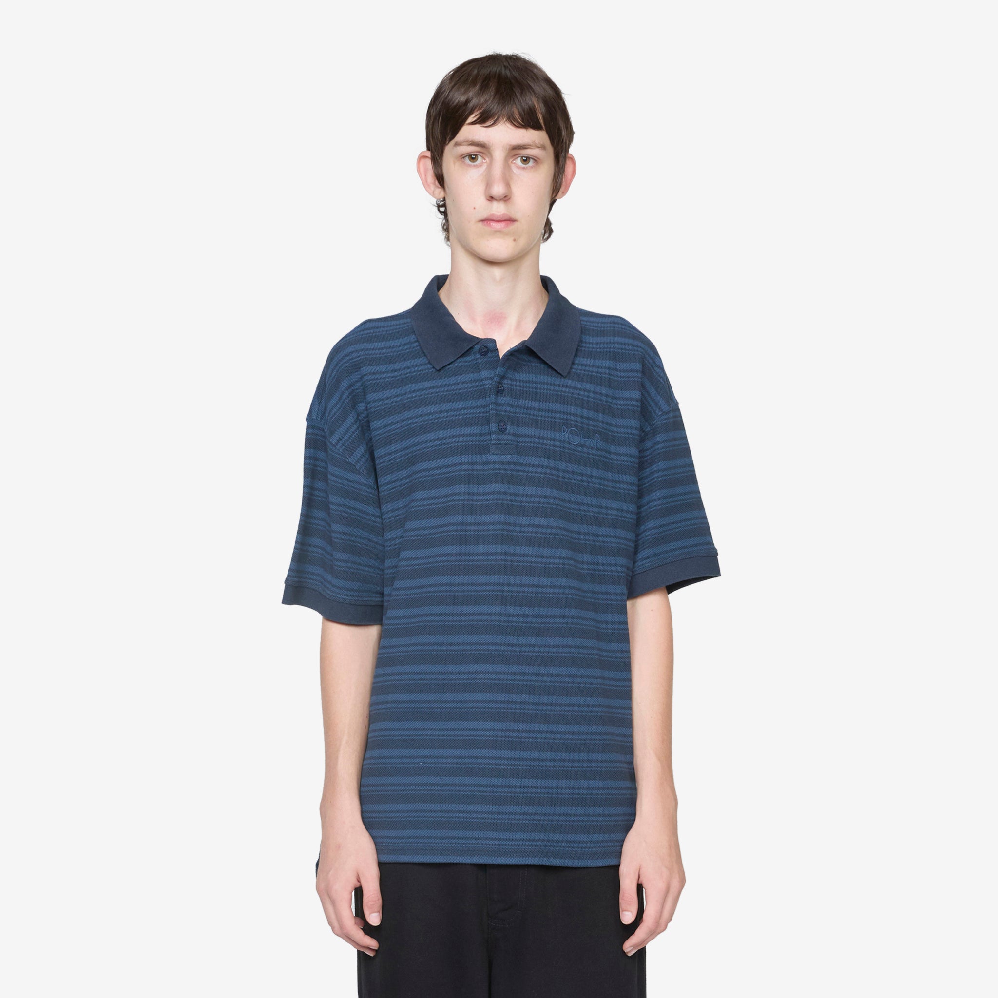 Men's Striped Surf Polo Shirt in Neptune Blue - Breathable Quick-Dry Performance Shirt for Beach, Surfing & Outdoor Activities