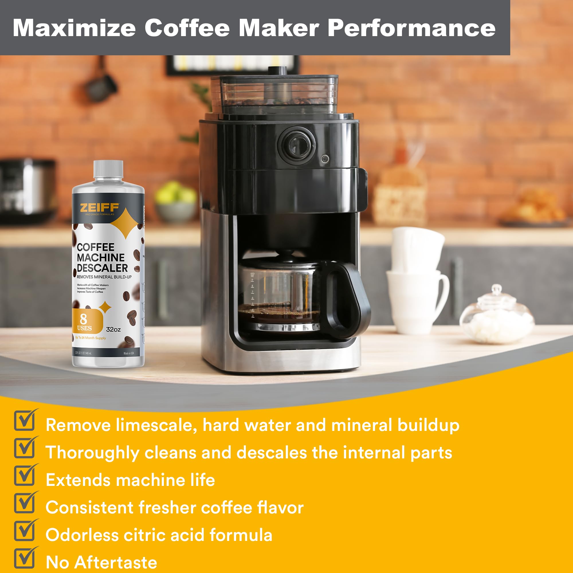 Nespresso Coffee Machine Descaler 32oz - Compatible with Breville, Keurig - for Coffee & Espresso Makers - Home & Office Use