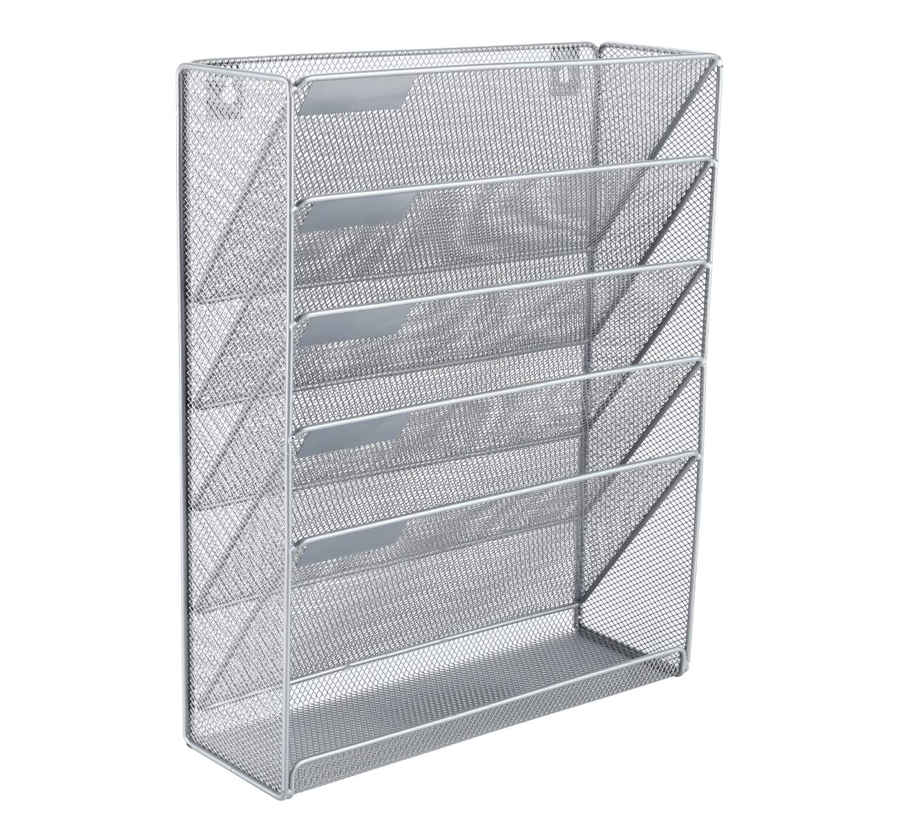 EasyPAG 5-Tier Wall Mounted Mesh File Organizer - Vertical Mail & Document Holder for Office Desk, Cubicle or Home - Space Saving Storage Solution (Silver) - Perfect for Organizing Bills, Letters and Office Supplies