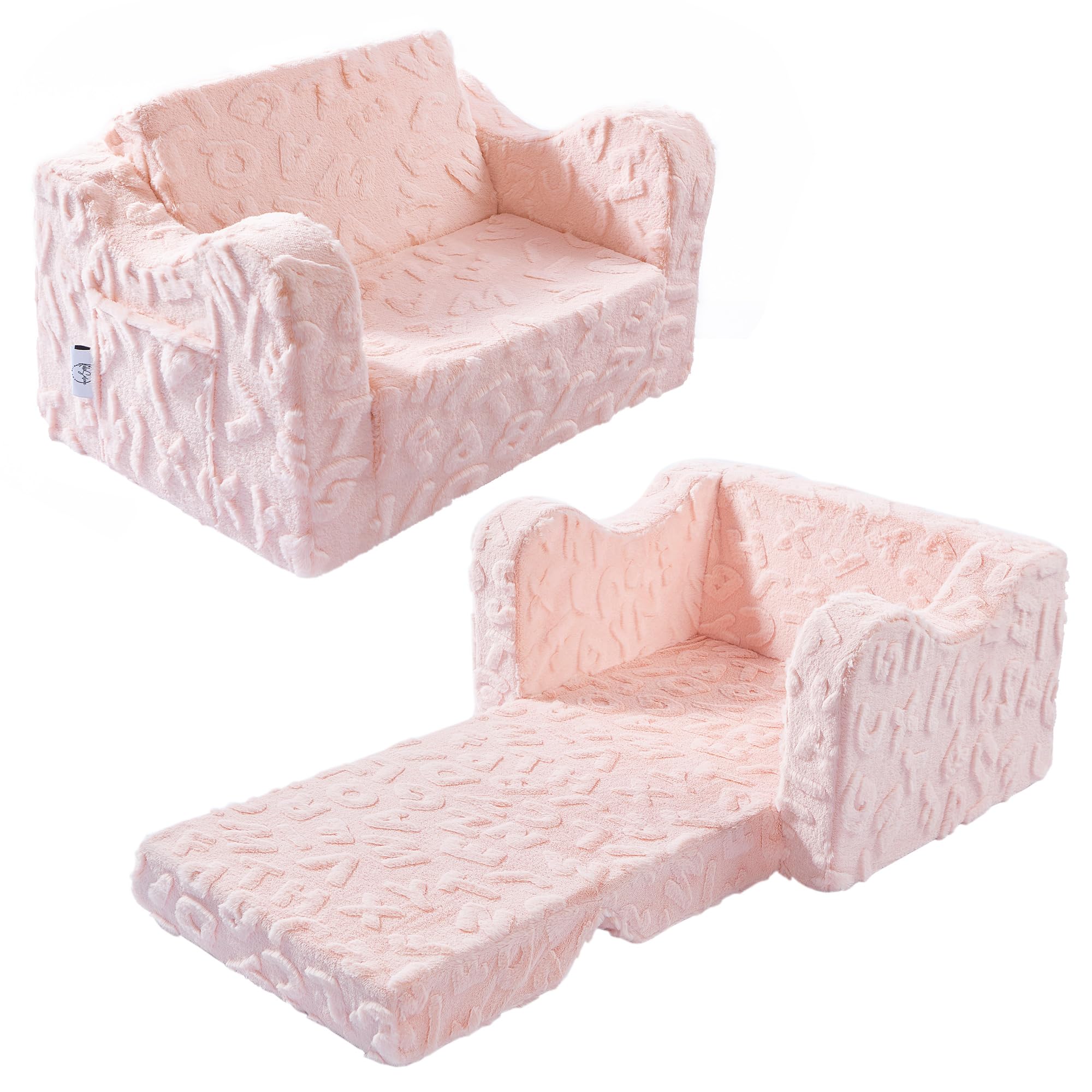 2-in-1 Convertible Kids Couch Chair to Lounger Bed - Soft Toddler Sofa for Boys & Girls - Perfect for Reading, Napping, Playtime & Room Decor (Pink) - Ideal for Nursery, Playroom & Bedroom