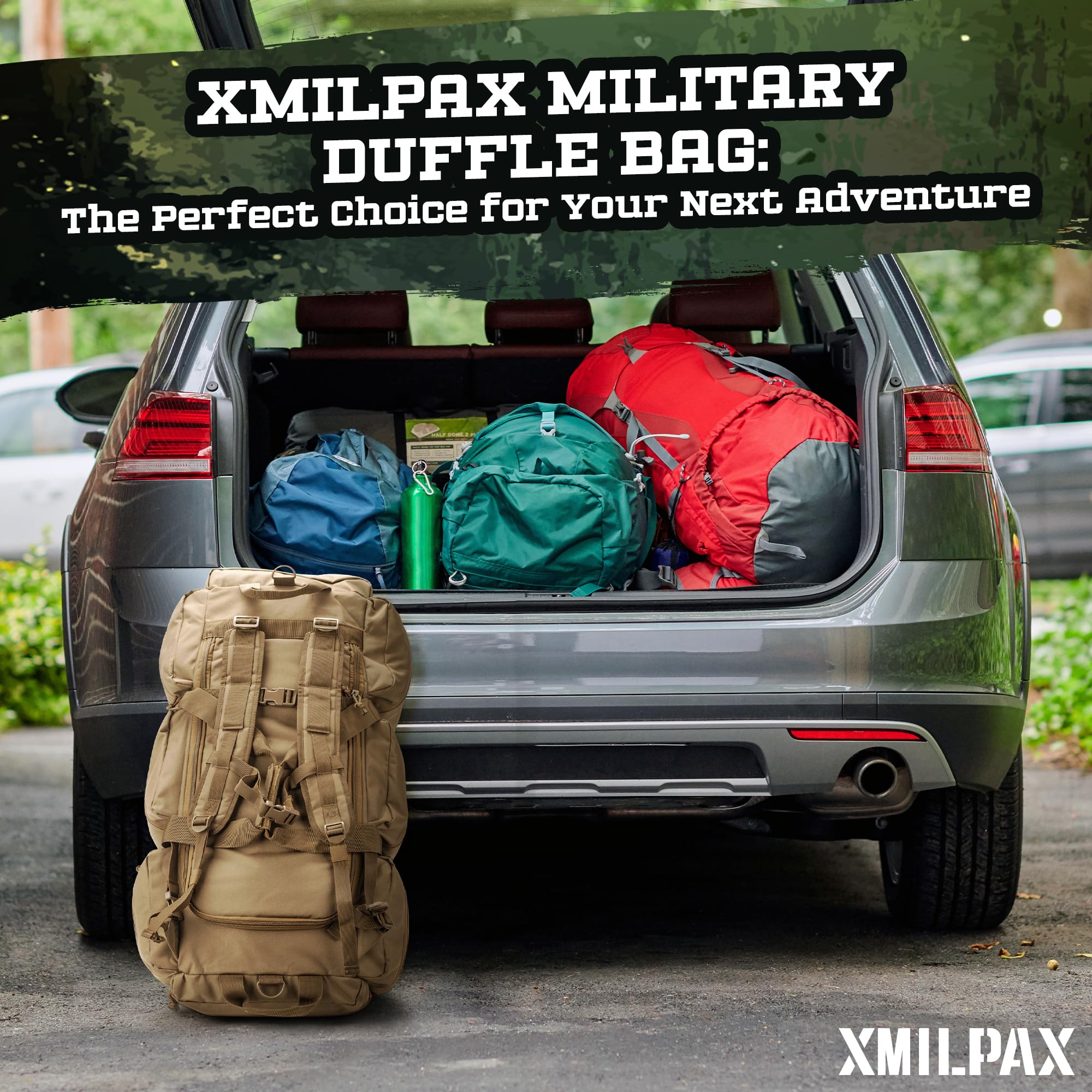 XMILPAX 100L Large Military Duffle Bag - Heavy Duty Deployment Duffel for Travel, Sports Equipment & Gym Gear - Detachable Backpack Straps - Coyote Tan - Perfect for Camping, Hiking & Military Use