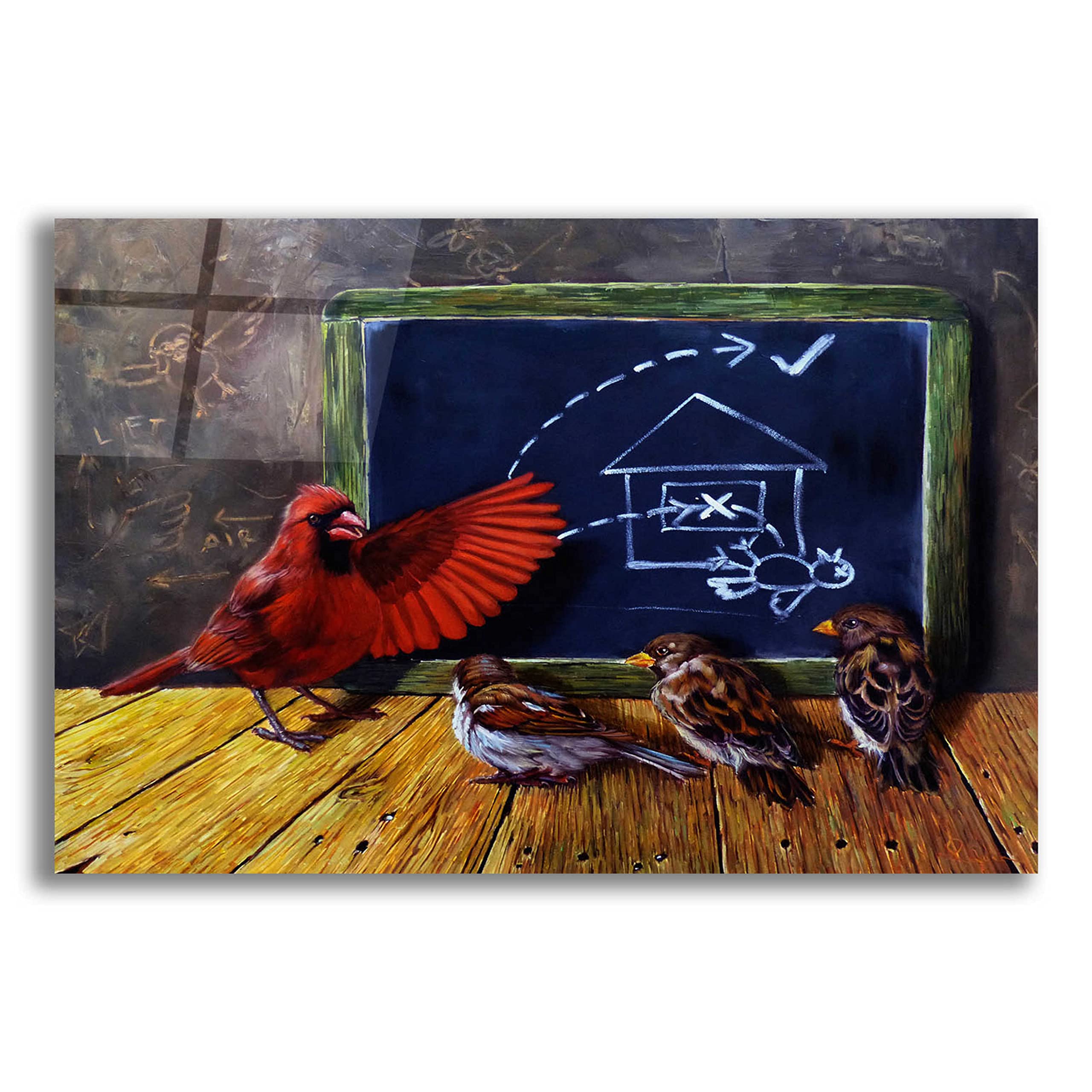Lucia Heffernan 'Flight School' Acrylic Glass Wall Art - 24x16 Inches Modern Animal Painting for Living Room, Bedroom & Office Decor
