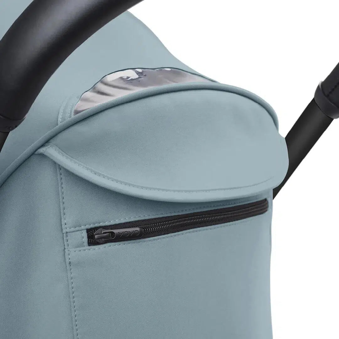 Stokke YOYO 3 Lightweight Baby Stroller for 6+ Months - Black Frame with Aqua Fabric | Compact Foldable Travel Stroller for Airplane, Shopping & City Walks