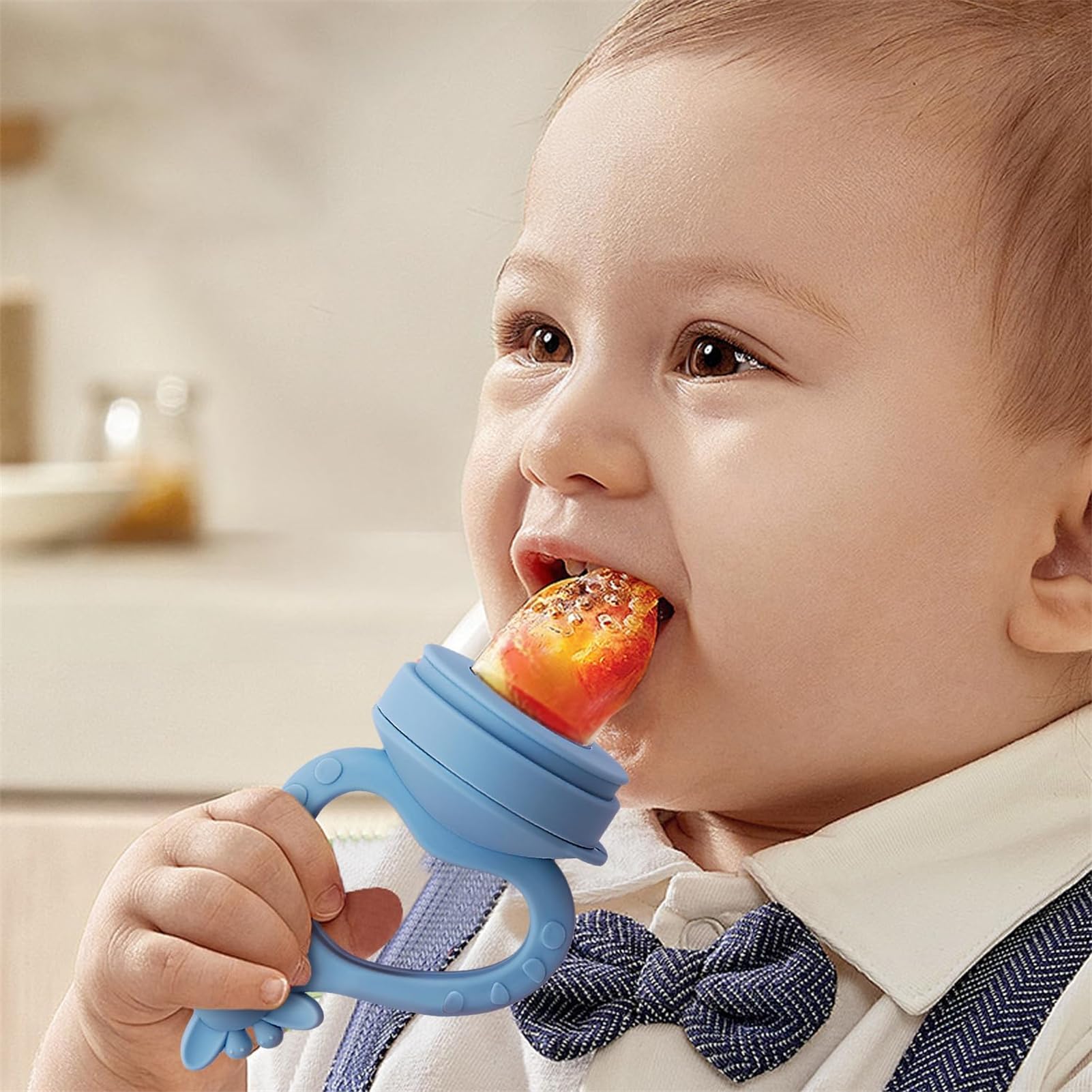 Organic Baby Food Feeder & Breastmilk Popsicle Molds - 6 Pack Silicone Teething Relief Pacifiers with Lid for Newborns & Infants - BPA-Free Freezer Safe for Homemade Puree & Breastmilk Storage - Perfect for Teething Pain Relief & Introducing Solid Foods (Blue & Cyan) - Ideal for Daycare, Travel & On-the-Go Feeding