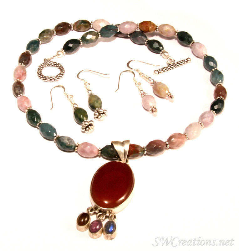 Fancy Jasper Gemstone Silver Necklace Set for Women | Elegant Jewelry Gift for Birthday, Anniversary & Special Occasions | Boho Chic Layering Necklace for Everyday Wear