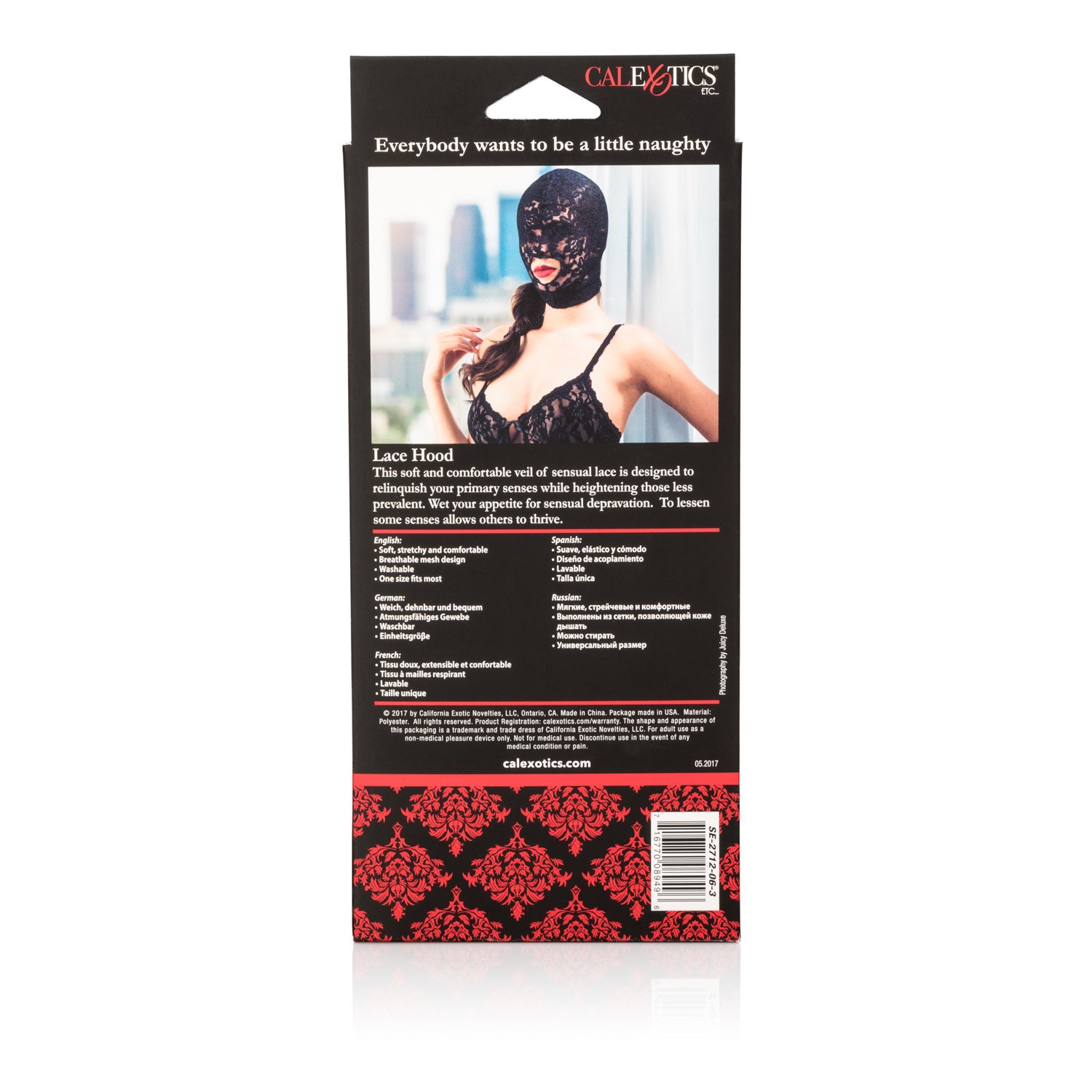CalExotics Scandal Lace Hood - Black BDSM Blindfold Mask for Couples, Open Mouth Design for Sensory Play & Role-Playing - Perfect for Spicing Up Bedroom Fun & Erotic Games