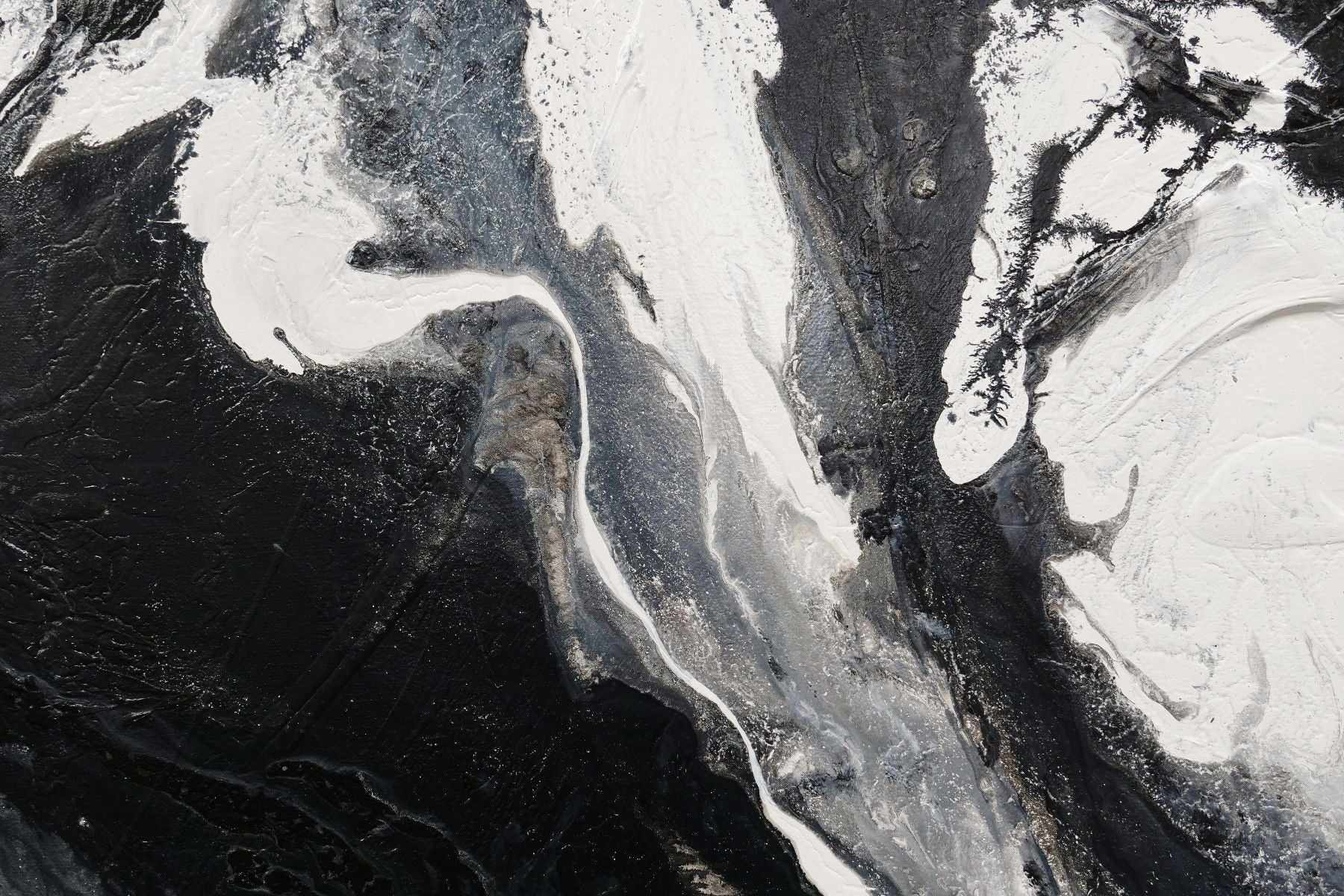 190cm x 100cm Black and White Textured Abstract Wall Art Painting - Modern Iced Nero Canvas for Living Room, Bedroom & Office Decor