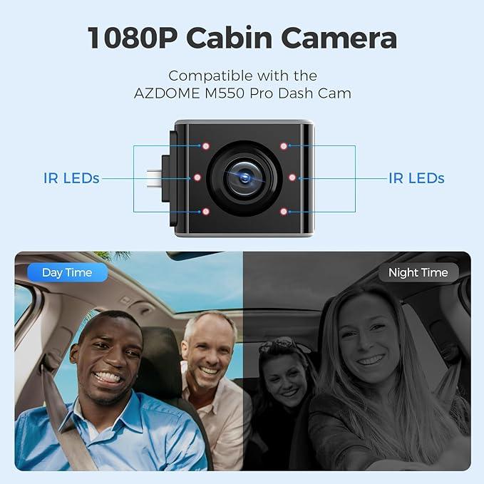 AZDOME 1080P Interior Camera with Type C Interface - Compatible with AZDOME M550 Pro 2CH/3CH Dash Cam | Perfect for Ride-Sharing, Taxi, and Fleet Vehicle Monitoring