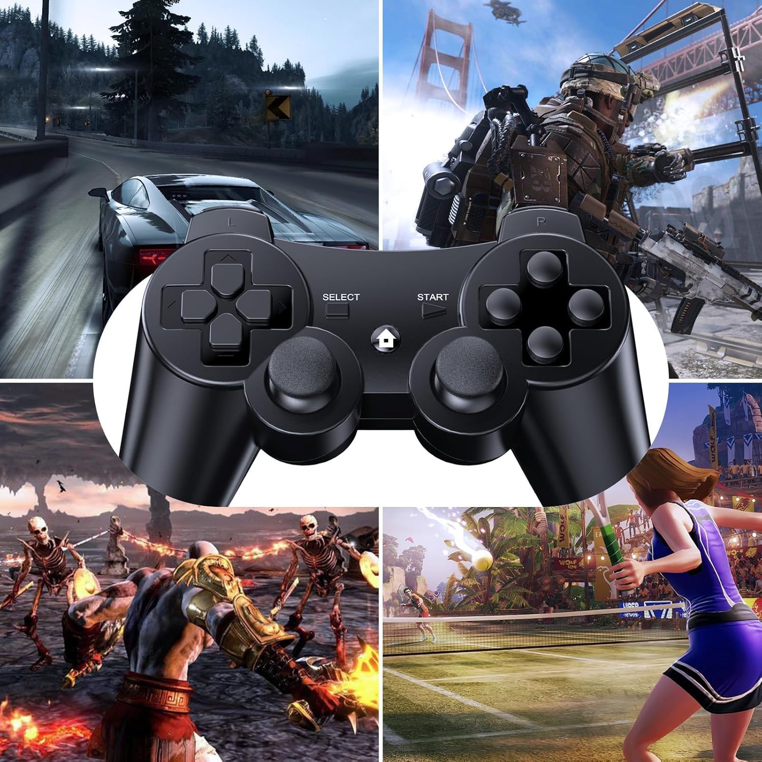 Wireless Bluetooth Game Controller for PS3 - Dual Shock Vibration Joystick with USB Charging Cable & Ergonomic Grip | Compatible with Playstation 3 Console | Perfect for Gaming, Streaming & Multiplayer Sessions