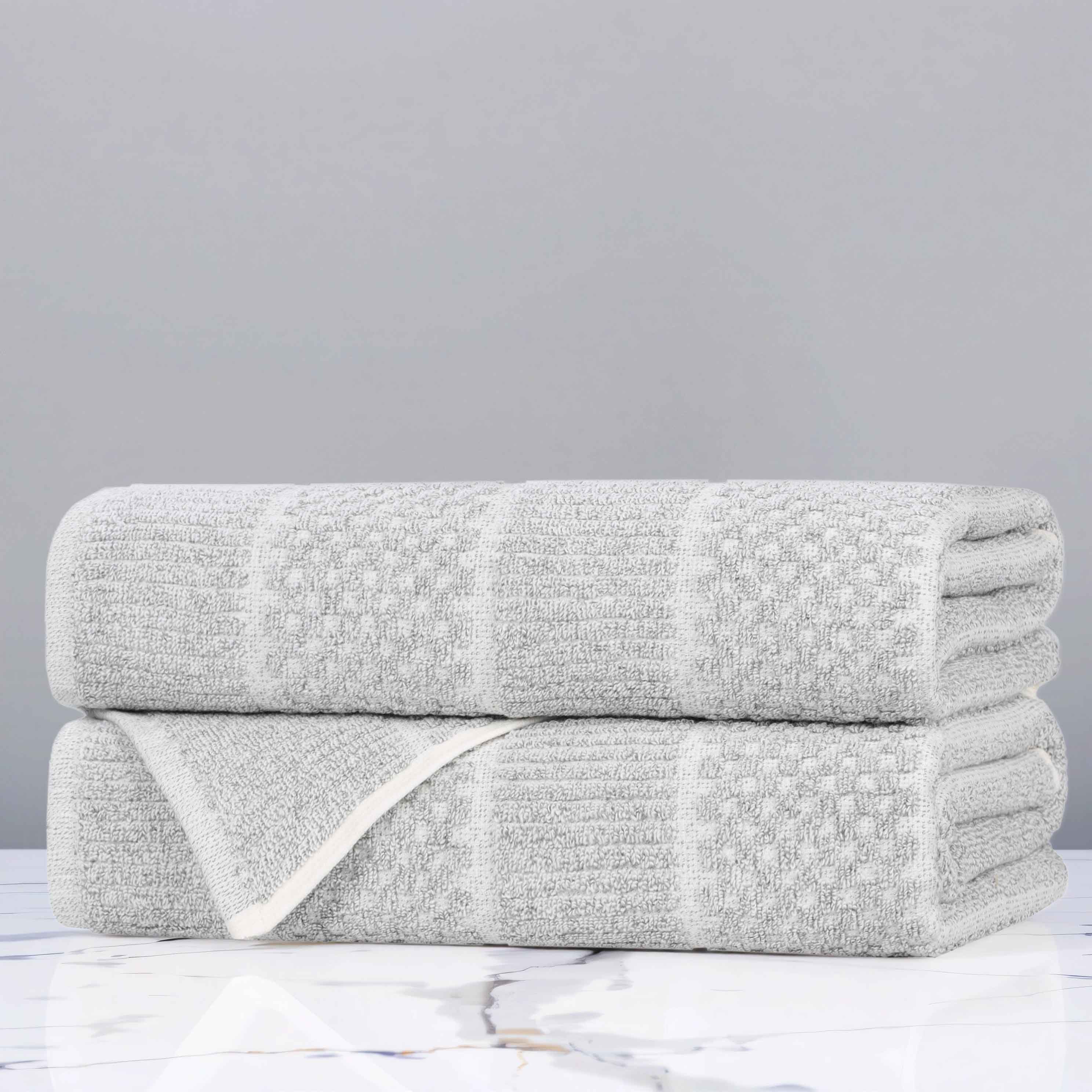 Soft & Absorbent Naples Cotton Blend Checkered and Ribbed Bath Towels Set of 2 - Luxury Spa Quality for Bathroom, Pool & Beach Use