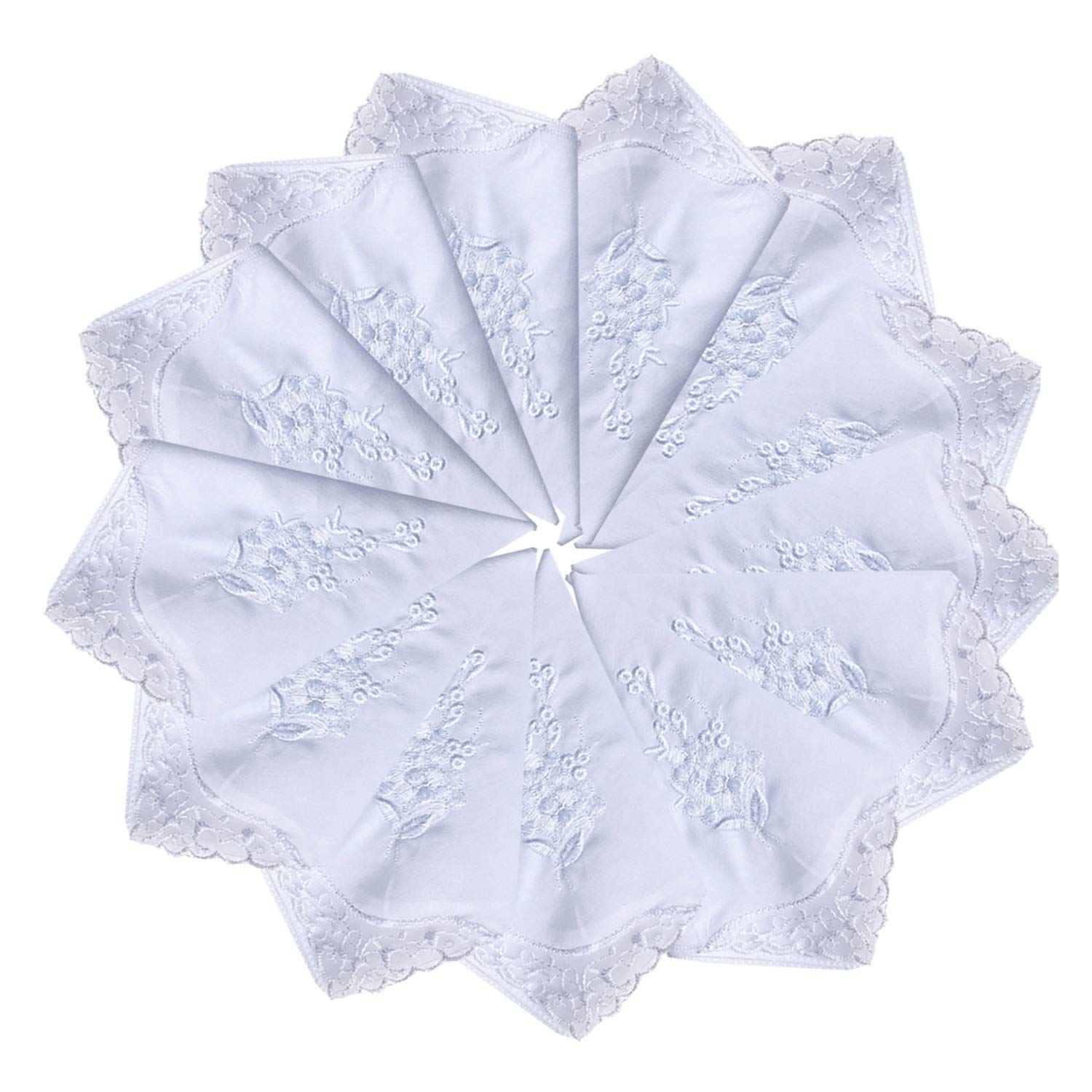 Elegant White Embroidered Floral Cotton Handkerchiefs for Women - Perfect for Weddings, Parties & Everyday Carry
