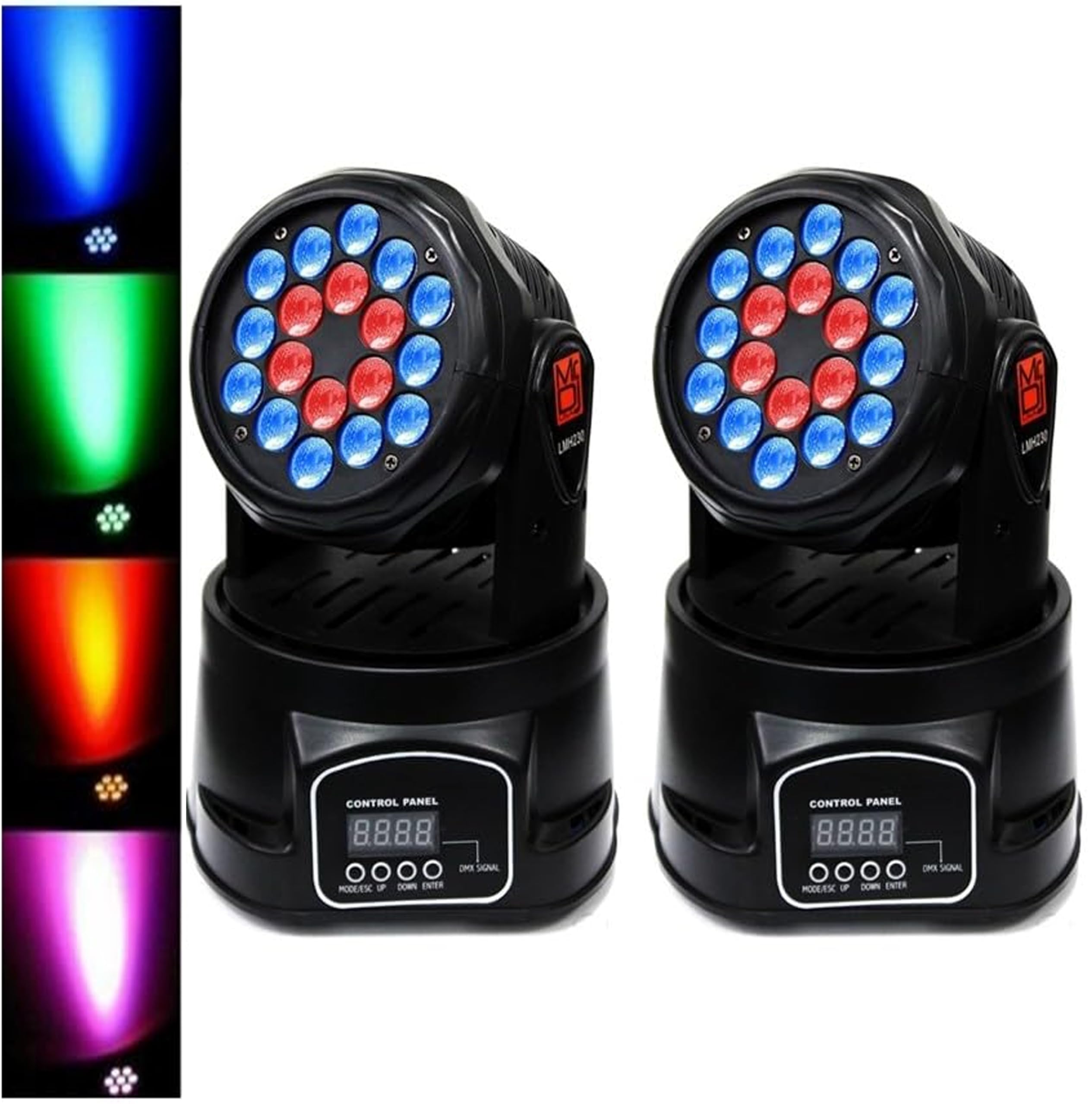 MR DJ USA - 2 Piece Set LMH230 100W RGBW 7-LED Moving Head Wash Light with DMX Control - Professional Stage Lighting for DJ, Party, Concert and Event Performances