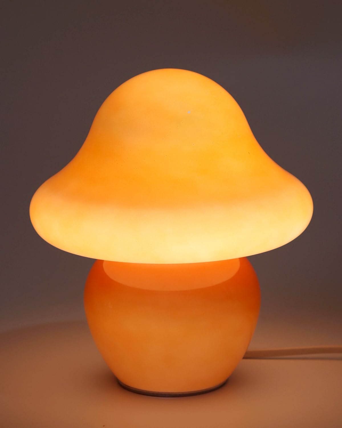 HEQET Orange White Glass Mushroom Table Lamp - Aesthetic Bedside Lighting for Bedroom, Living Room, Kids Room & Dorm Decor - Perfect Night Light, Reading Lamp & Cozy Ambience Creator
