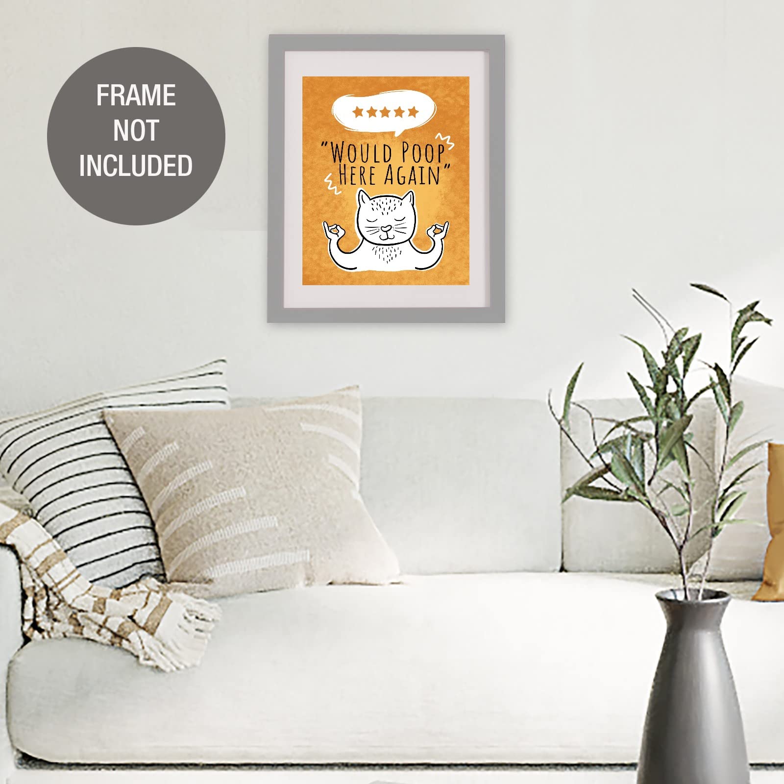 GSM Brands '5 Stars Would Poop Here Again' Funny Bathroom Sign - 8x10 Inch Unframed Wall Art Print on Premium Matte Paper - Perfect for Home Decor, Restroom Humor & Gift Giving