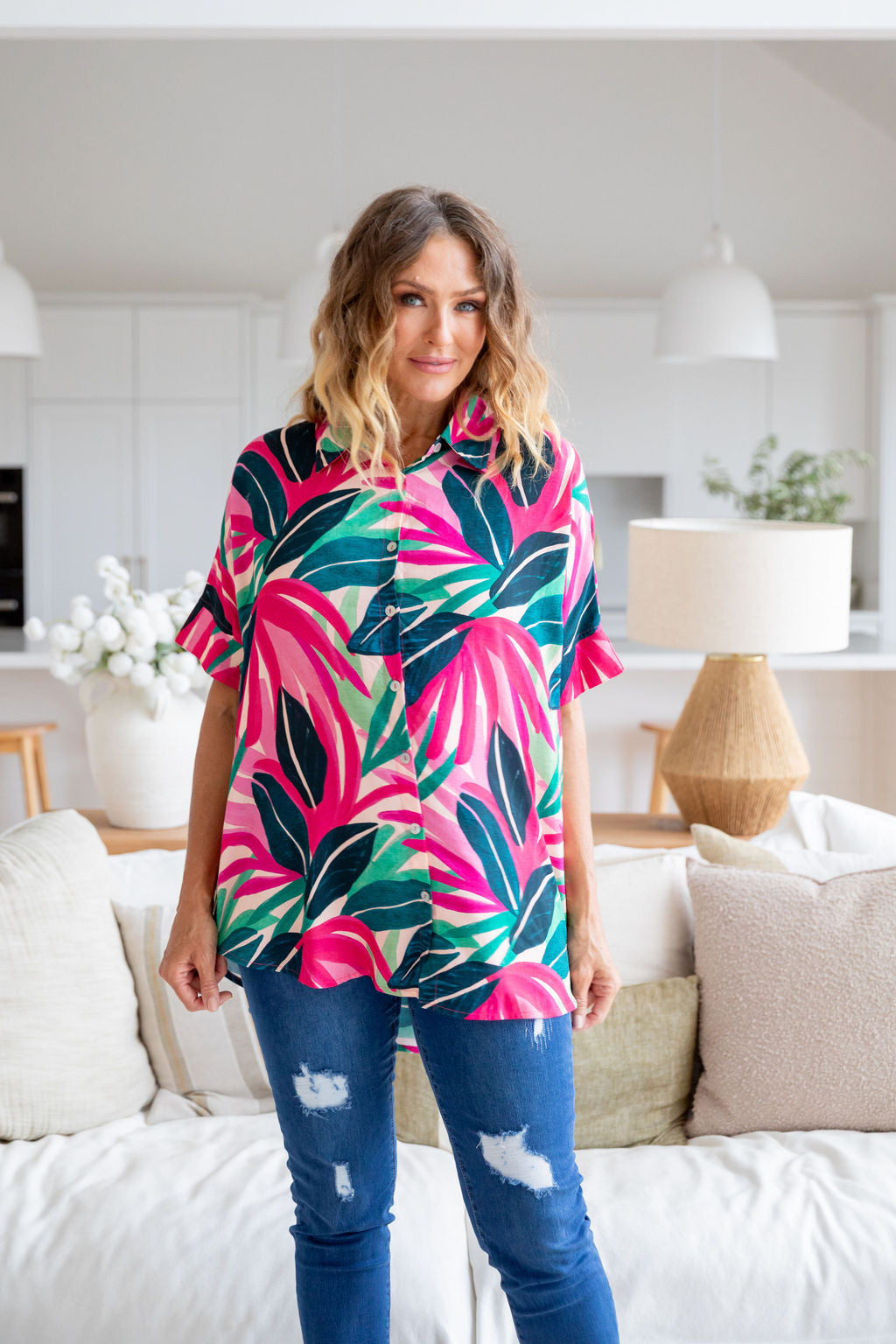 Tammin Shirt in Jungle Pink - Women's Casual Blouse for Summer & Spring | Perfect for Office, Date Night & Outdoor Activities