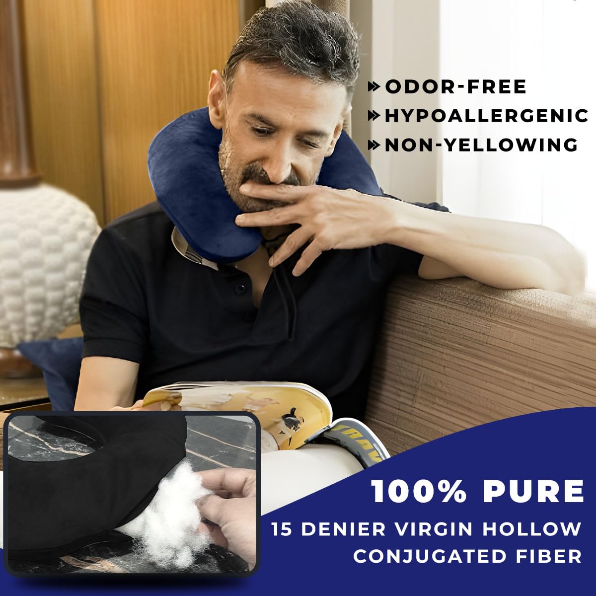 Ergonomic Memory Foam Travel Neck Pillow for Airplane, Car & Train - Orthopedic Support for Cervical Pain Relief - Soft Blue Cushion for Sleeping & Long Flights | Perfect for Business Travel & Commuting