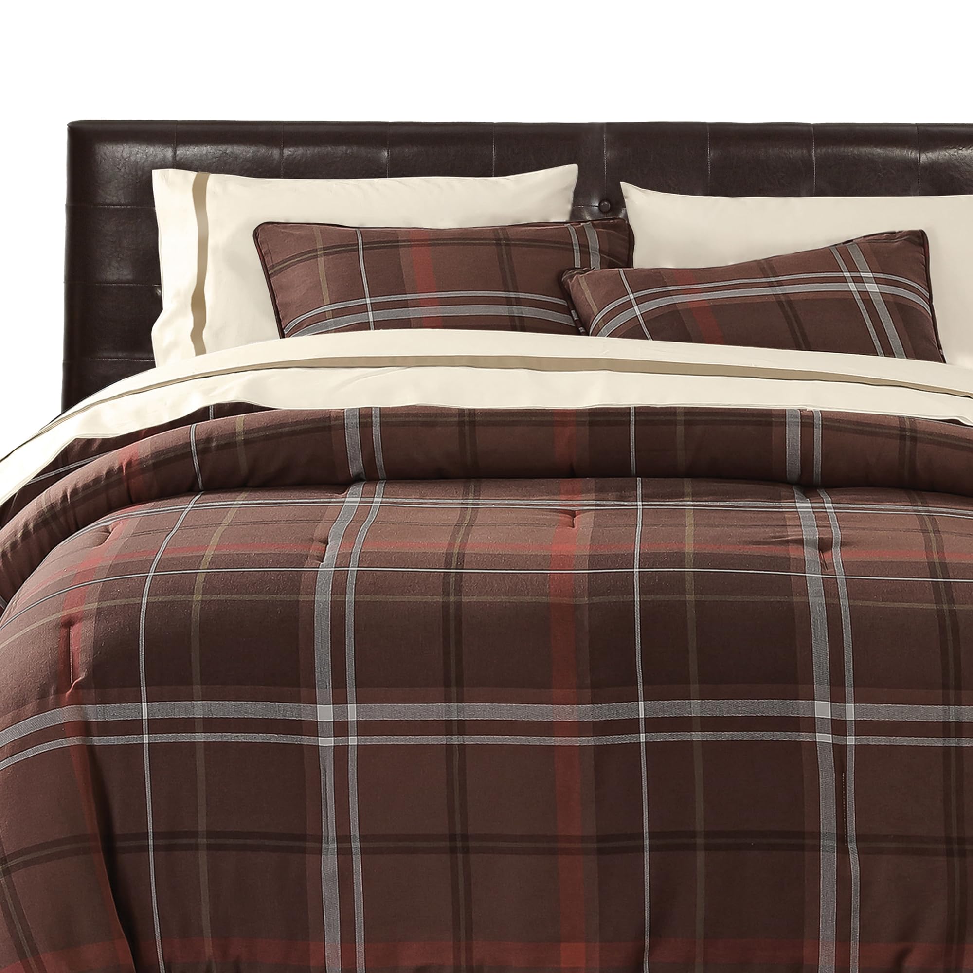 HiEnd Accents Jackson Rustic 3-Piece Full Size Comforter Set - Brown Plaid Cotton Western Bedding for Lodge & Cabin Decor | Cozy Farmhouse Bedroom Upgrade