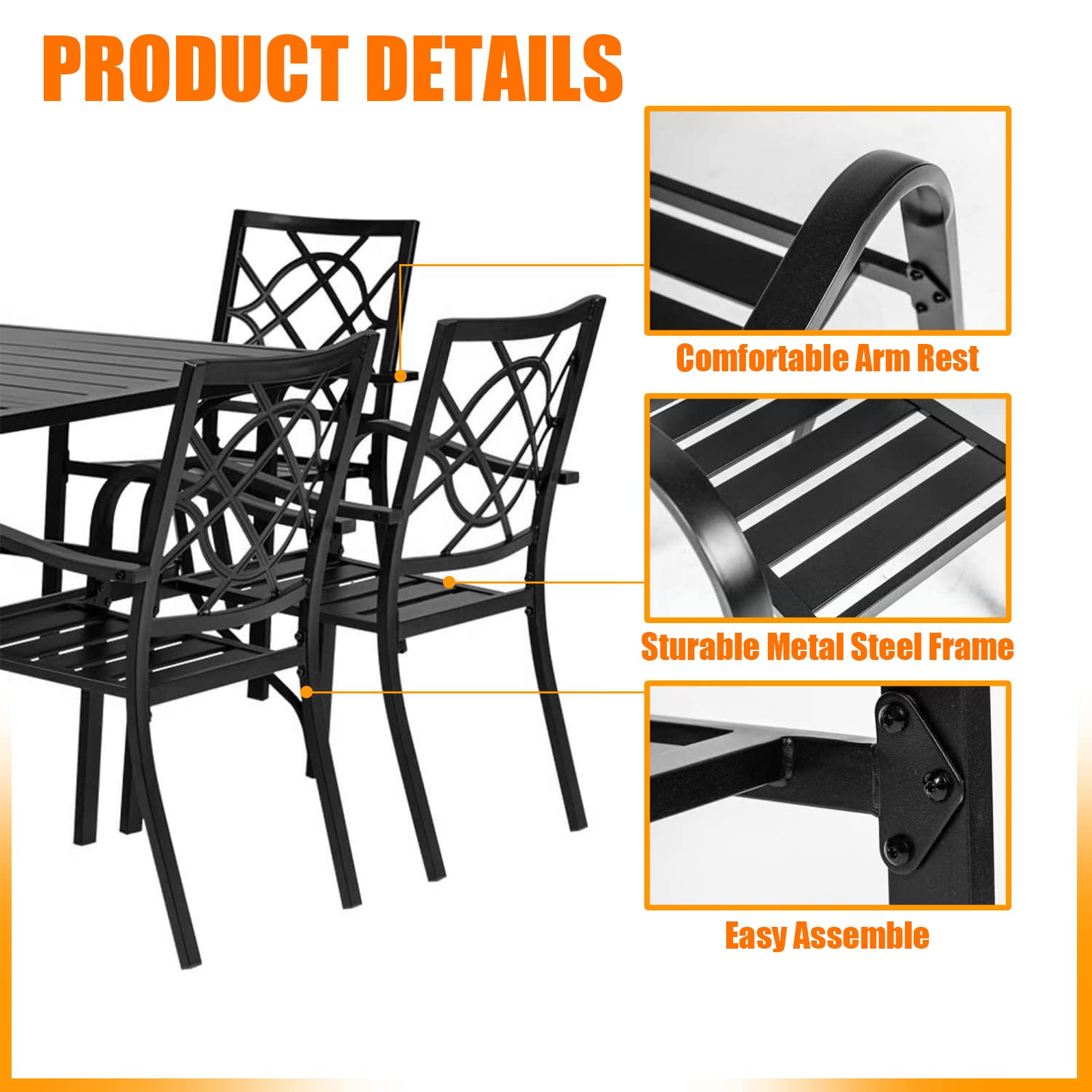 Crownland 5-Piece Outdoor Dining Set - 4 Stackable Metal Chairs & Square Patio Table with 1.57