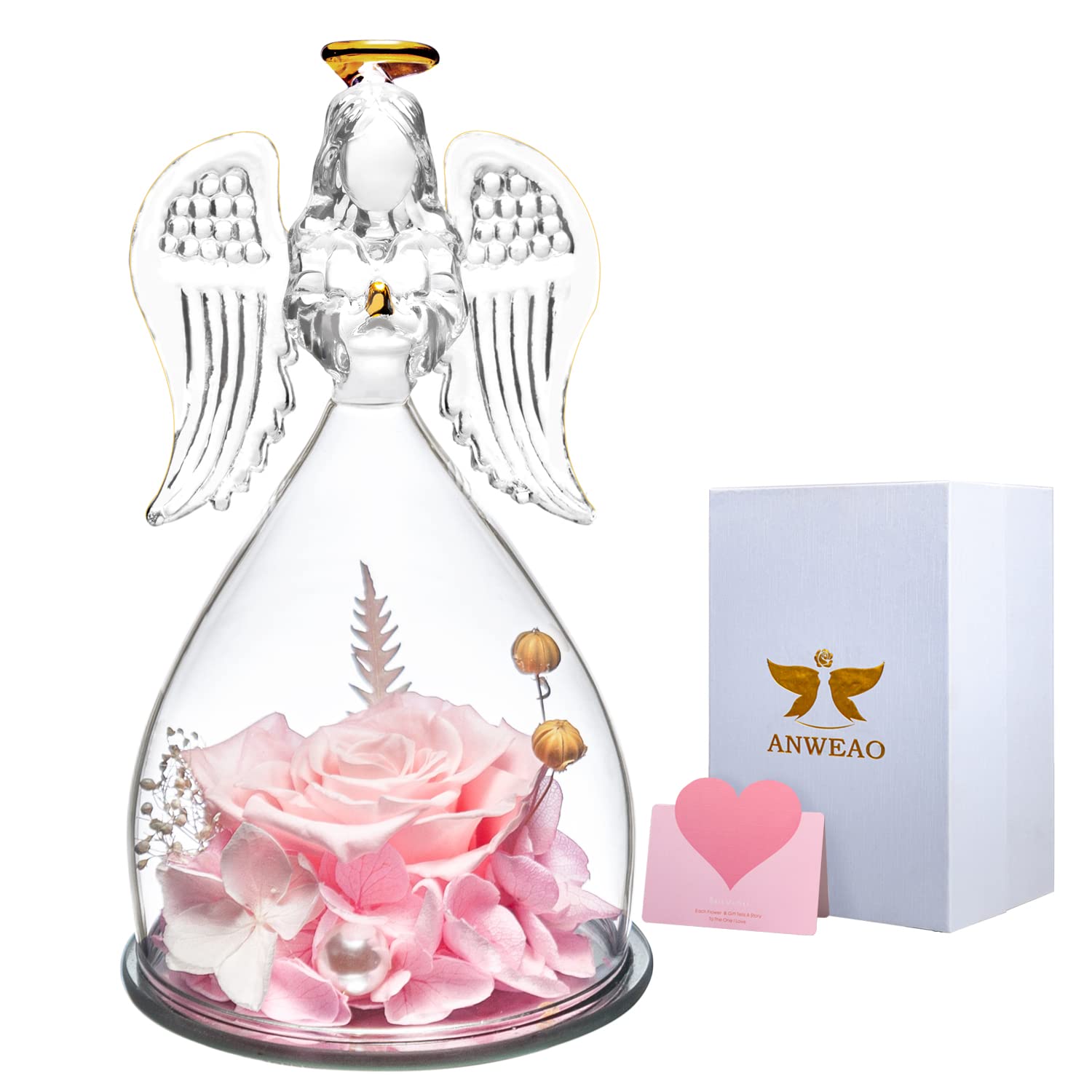 Mother's Day Rose Angel Figurine Gift Set - Elegant Glass Rose with Angel for Women, Birthday, Anniversary & Thanksgiving - Perfect Gift for Mom, Wife & Loved Ones (Home Decor, Wedding Centerpiece, Romantic Gift Idea)