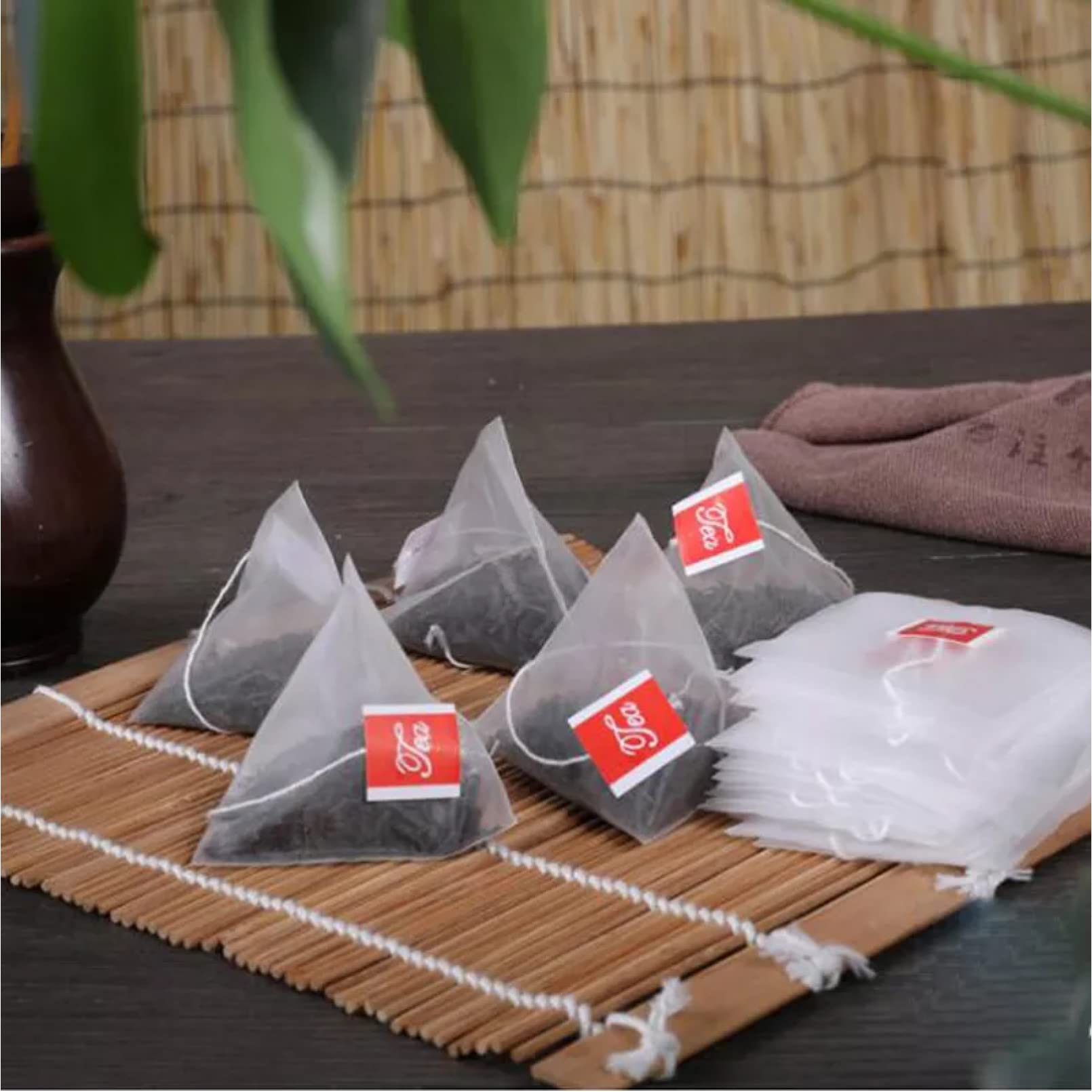 Premium 100Pcs Pyramid Nylon Tea Bags with String - Heat Seal Empty Tea Strainer Bags for Loose Leaf Tea & Herbs | Transparent Filter Paper for Brewing, Gifting & DIY Tea Blends