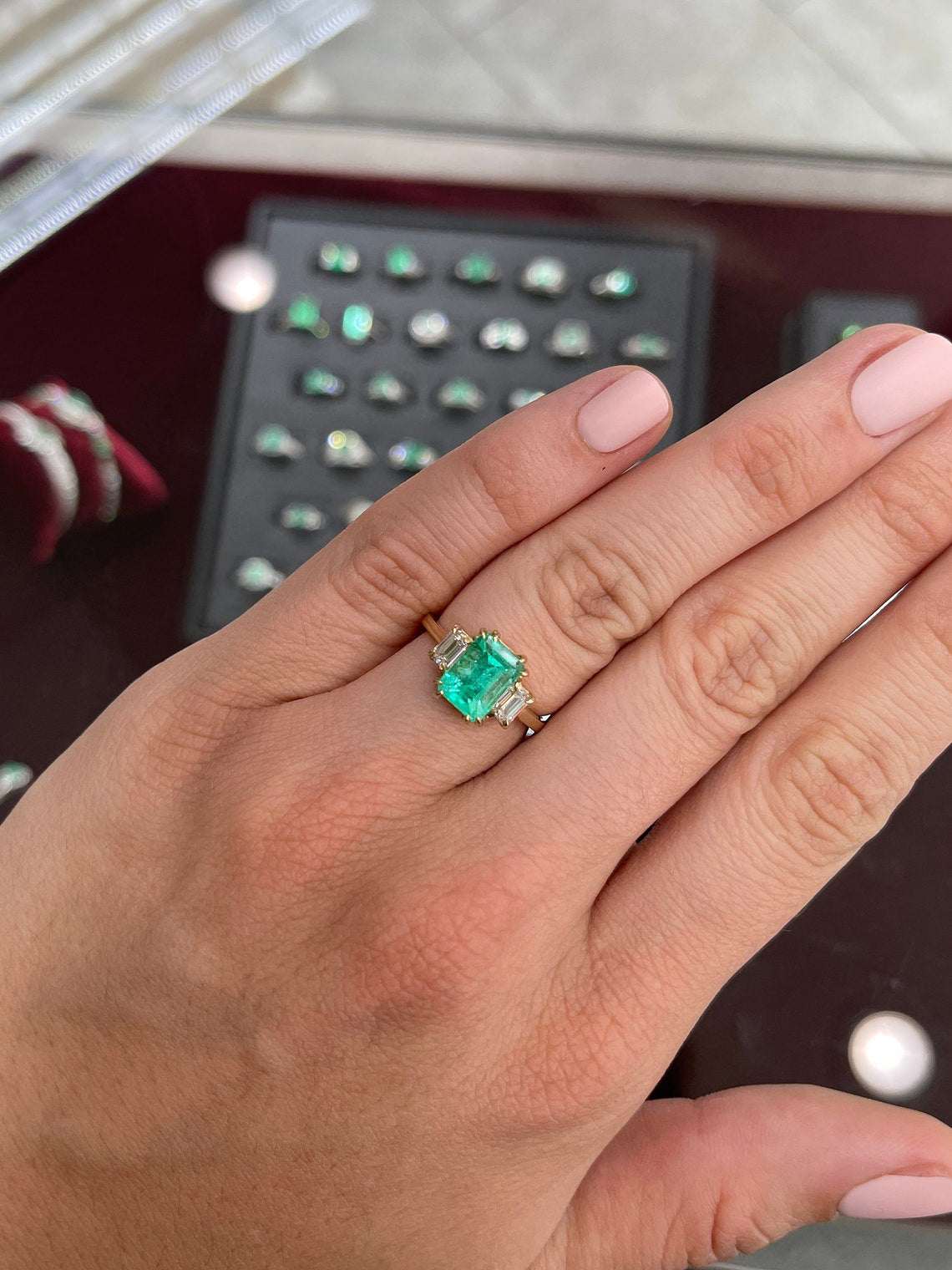 2.98tcw Emerald Three Stone Cut Diamond Ring in 14K Yellow Gold - Elegant Jewelry for Weddings, Anniversaries & Special Occasions