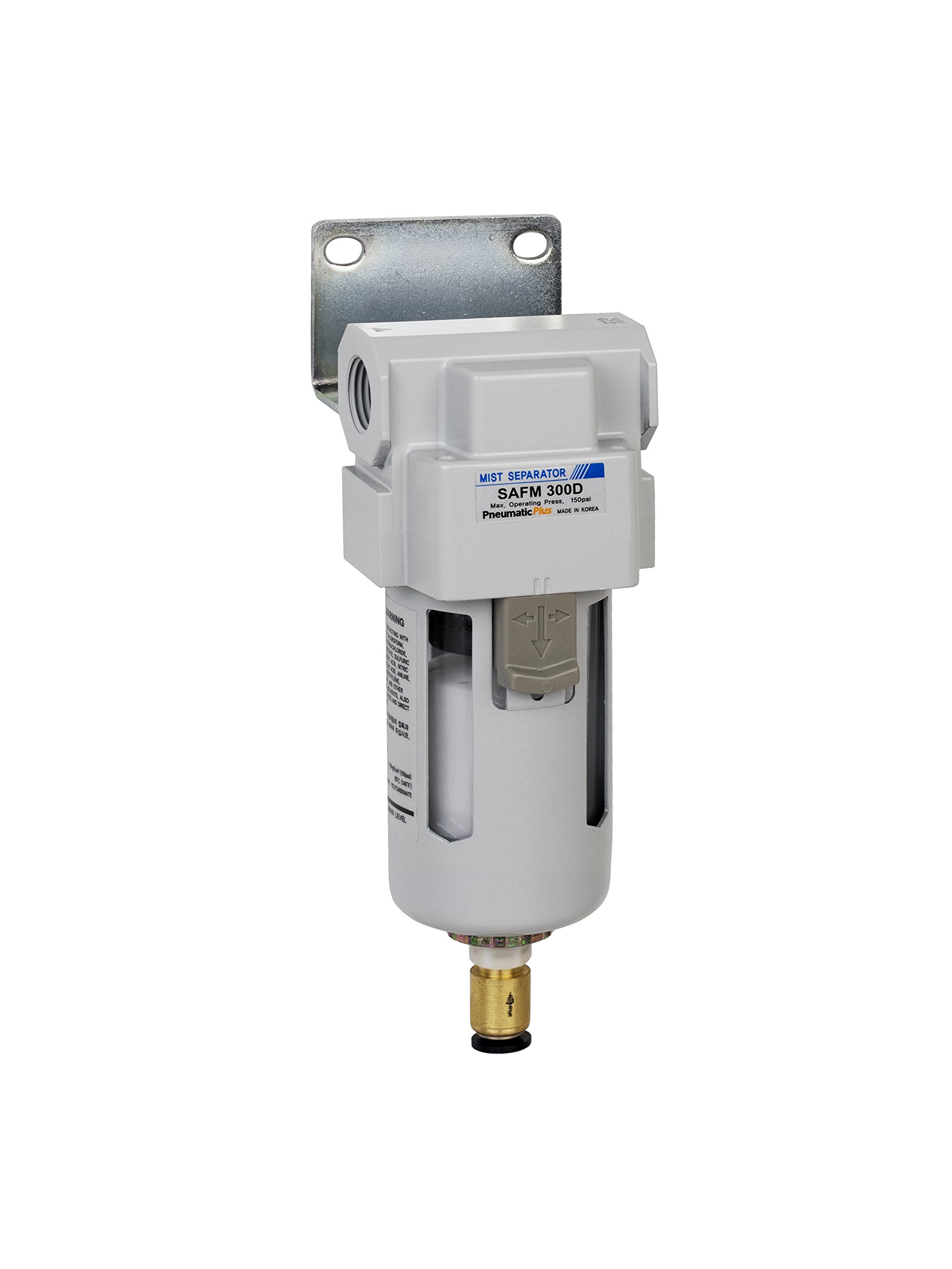 PneumaticPlus SAFM300-N03BD 0.1 Micron Compressed Air Coalescing Filter with Poly Bowl, Auto Drain & Bracket - 3/8