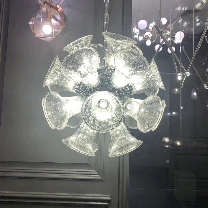 Extra Large Artistic Globe Morning Glory Chandelier - Modern Designer Chalice Suspension Pendant Light for Dining Room, Living Room, Coffee Table - Perfect for Home Decor, Restaurant Lighting & Wedding Centerpieces