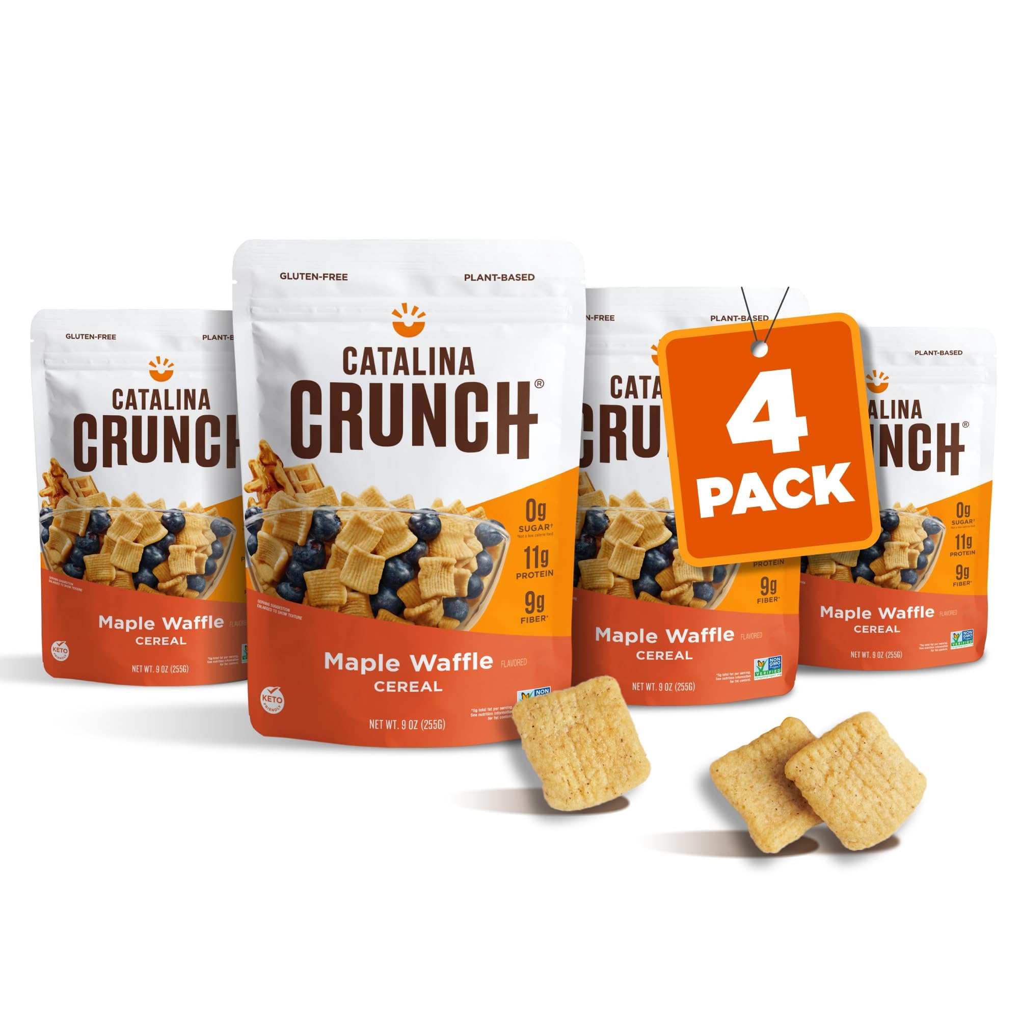 Catalina Crunch Maple Waffle High Fiber Cereal 4 Pack - Low Carb, Sugar Free, Gluten Free, Vegan & Keto Friendly Breakfast Cereal | Plant Based Protein for Healthy Morning & Snacking | Perfect for Weight Loss & Diabetic Diet
