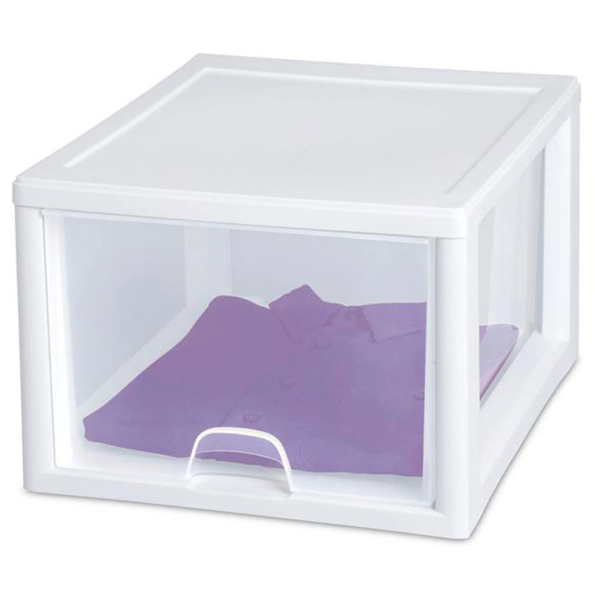 Sterilite 27 Quart (4 Pack) & 16 Quart (6 Pack) Clear Plastic Stackable Storage Drawers - White Organizer Bins for Home, Office & Closet Organization