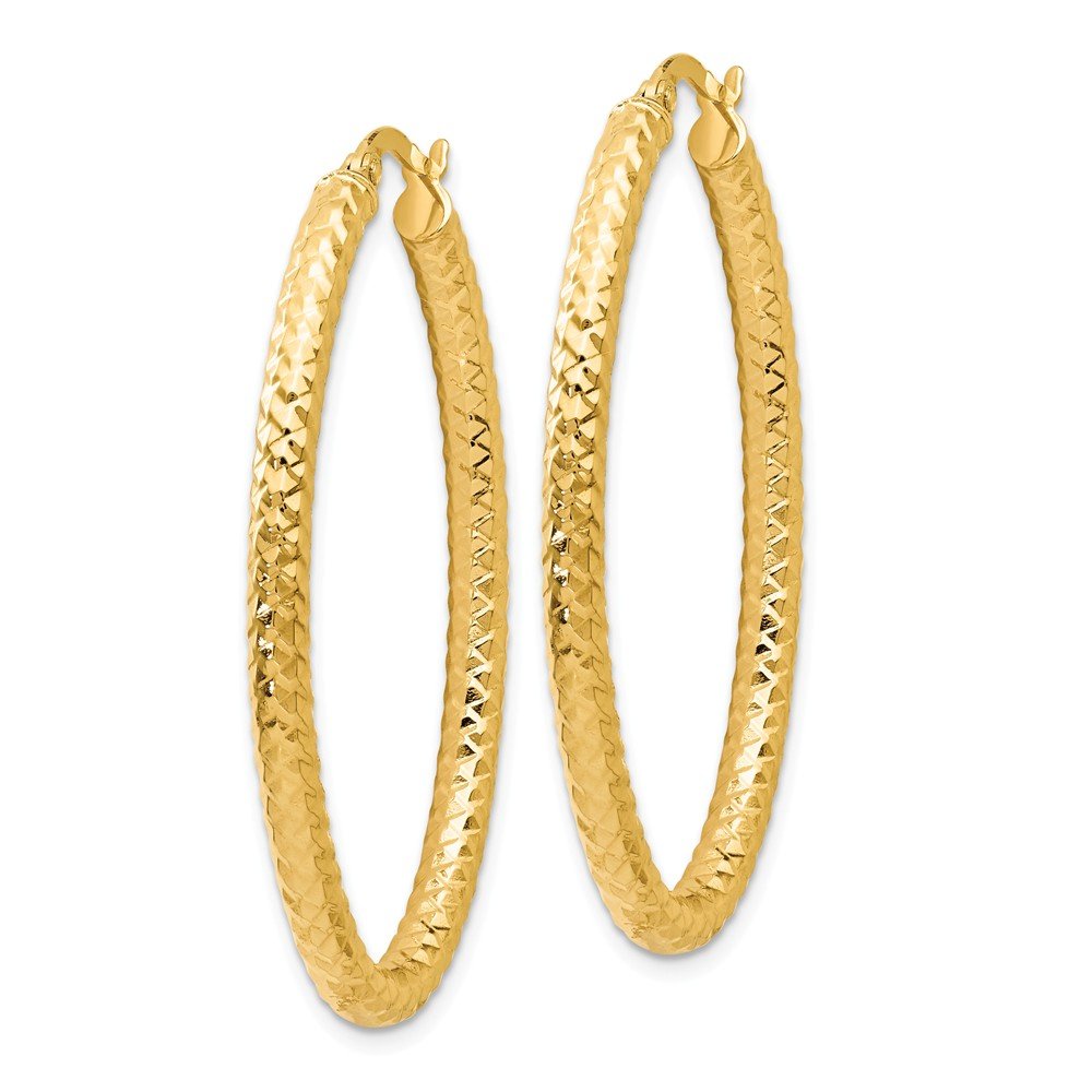 14K Yellow Gold Oval Hoop Earrings for Women - Polished & Textured ForeverLite Design - Perfect for Everyday Wear, Parties & Special Occasions