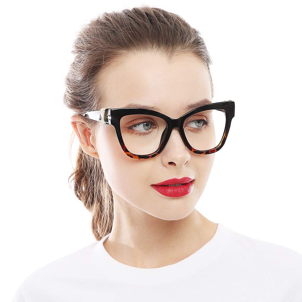 SOOLALA Blue Light Blocking Reading Glasses with Shiny Rhinestones - Stylish Butterfly Frame Computer Glasses for Women, Perfect for Office Work, Screen Time & Night Reading