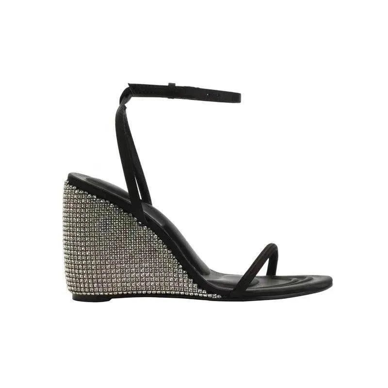 Rhinestone Strap Wedge Sandals for Women - Comfortable Summer Beach Wedding Party Shoes | Perfect for Outdoor Events, Vacations & Date Nights