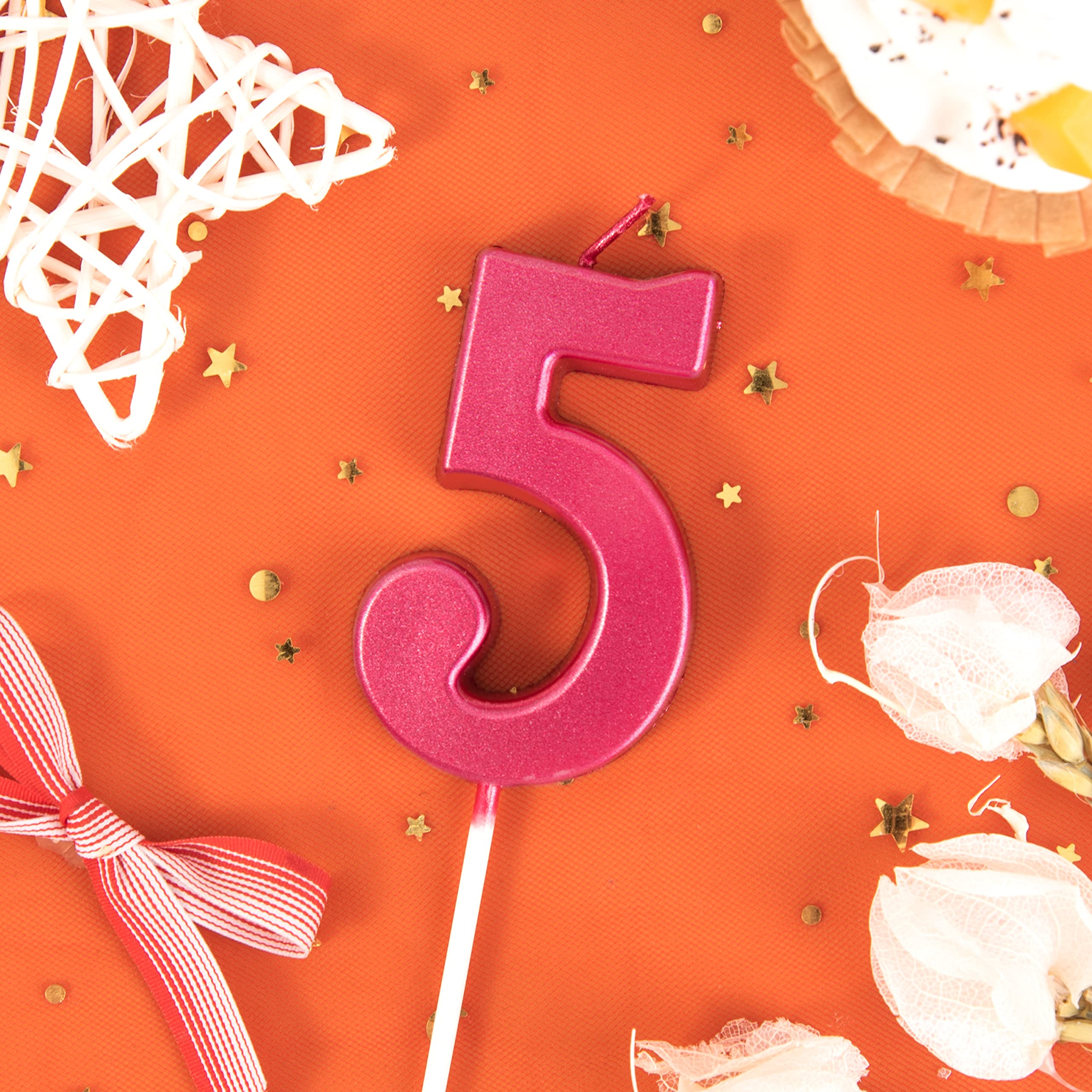 PHD CAKE 2.76 Inch Modern Red Number 5 Birthday Candles - Premium Cake Toppers for Birthday Parties, Anniversaries & Celebrations