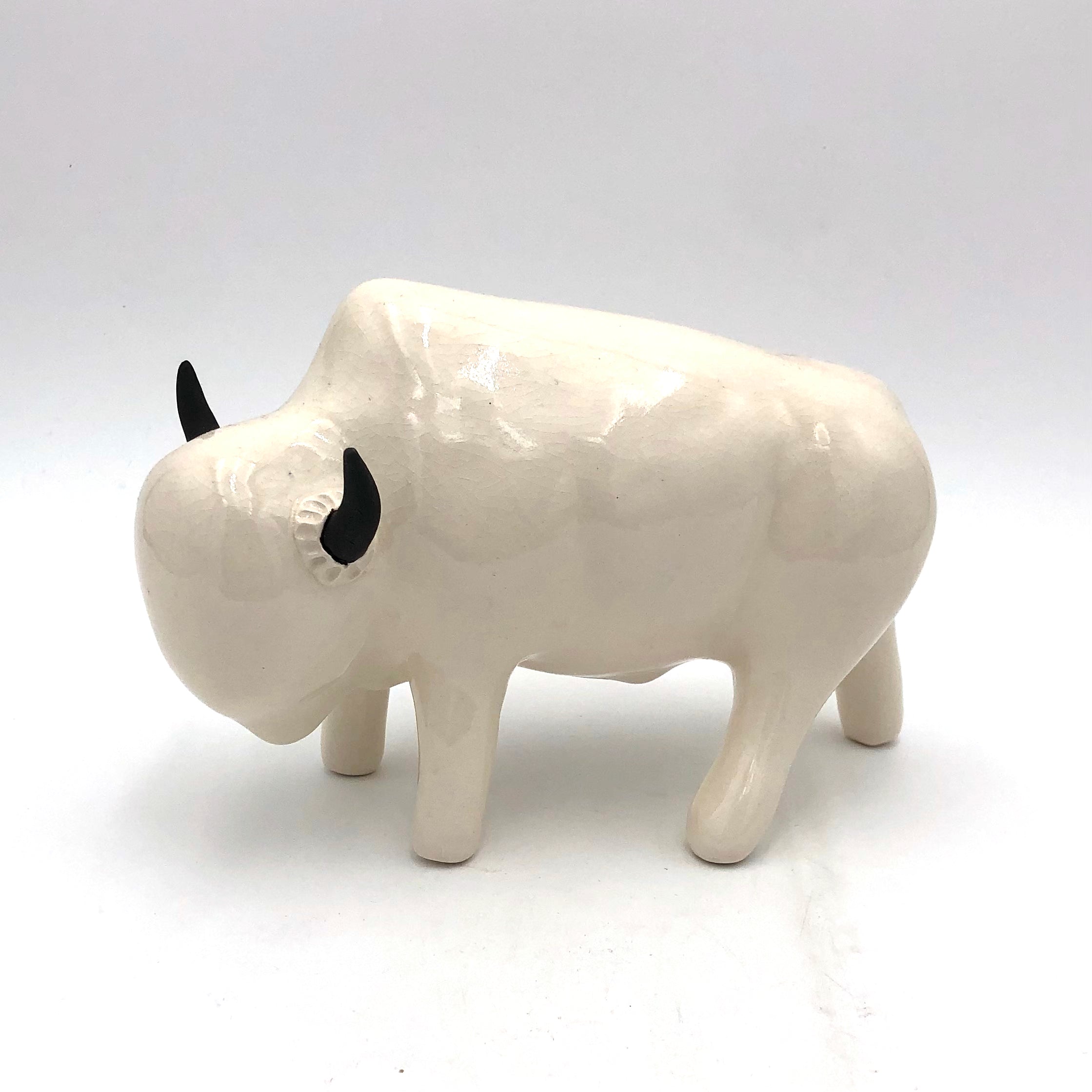 Brian Horsch Half Size Bison Sculpture - Smooth Shiny White Finish, Left Facing - Perfect for Home Decor, Office Display & Western-Themed Interior Design