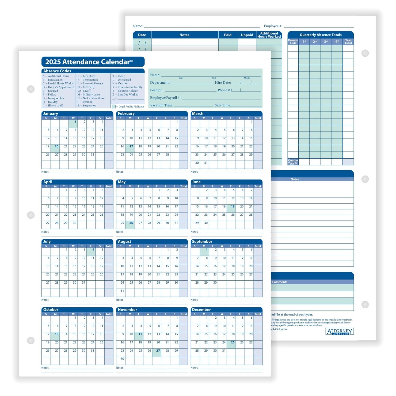 2025 Attendance Calendar Kit - 50 Pack, White | Perfect for Schools, Offices & Event Planning | Track Attendance & Schedules Easily