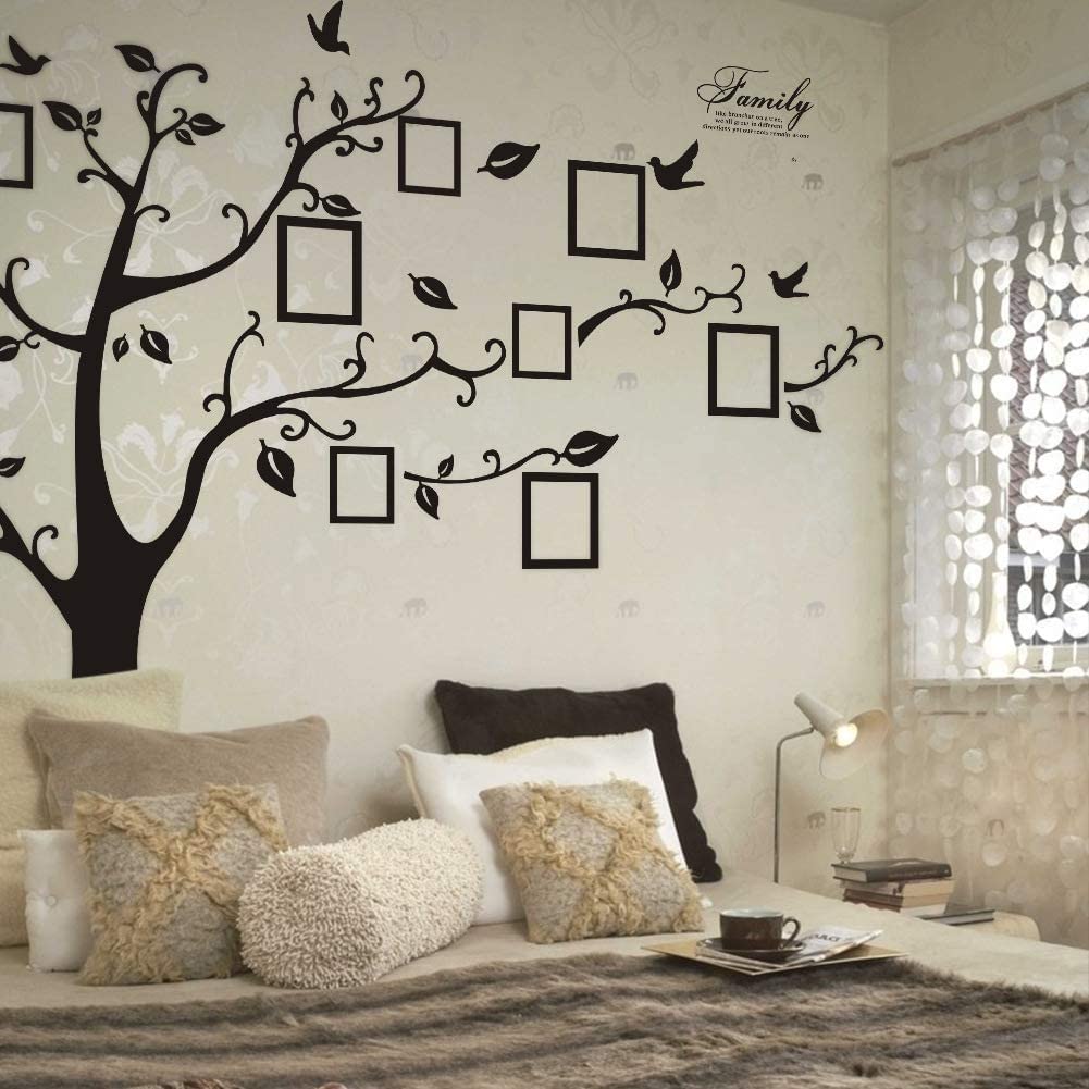 Large DIY Black Photo Frame Tree Wall Decal Sticker - Family Tree Wall Art Decor for Living Room, Bedroom, Home Décor (Black Tree to Right) - Perfect for Family Photos, Memories & Nursery Decor