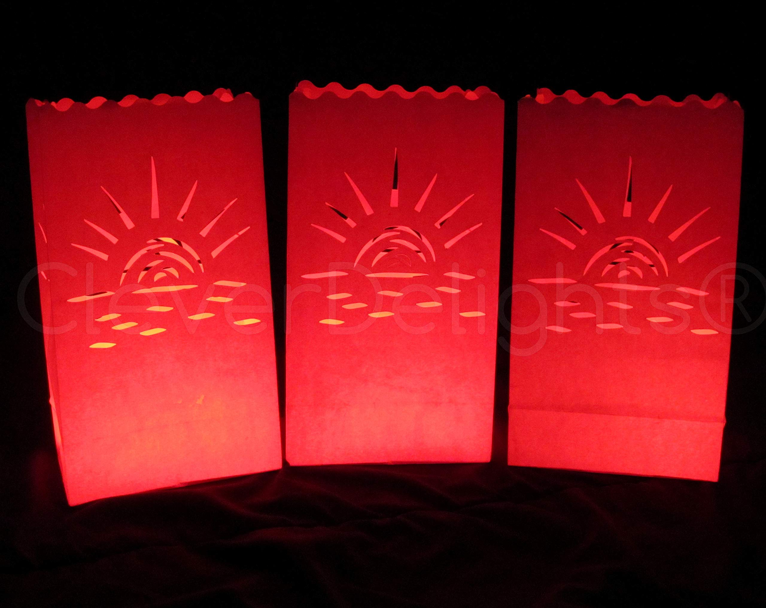 CleverDelights Red Sunset Luminary Bags - 30 Count Tropical Wedding Decorations, Beach Party Lights, Outdoor Pathway Lighting for Garden, Patio, and Backyard Events