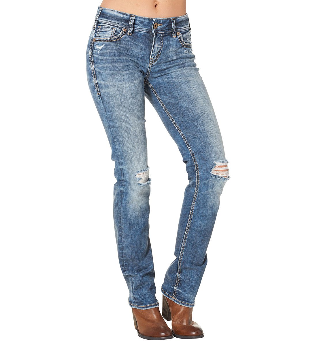 Silver Jeans Co. Women's Suki High Rise Slim Leg Jean - Stretchy Denim Pants for Everyday Comfort | Perfect for Work, Casual Outfits & Date Nights