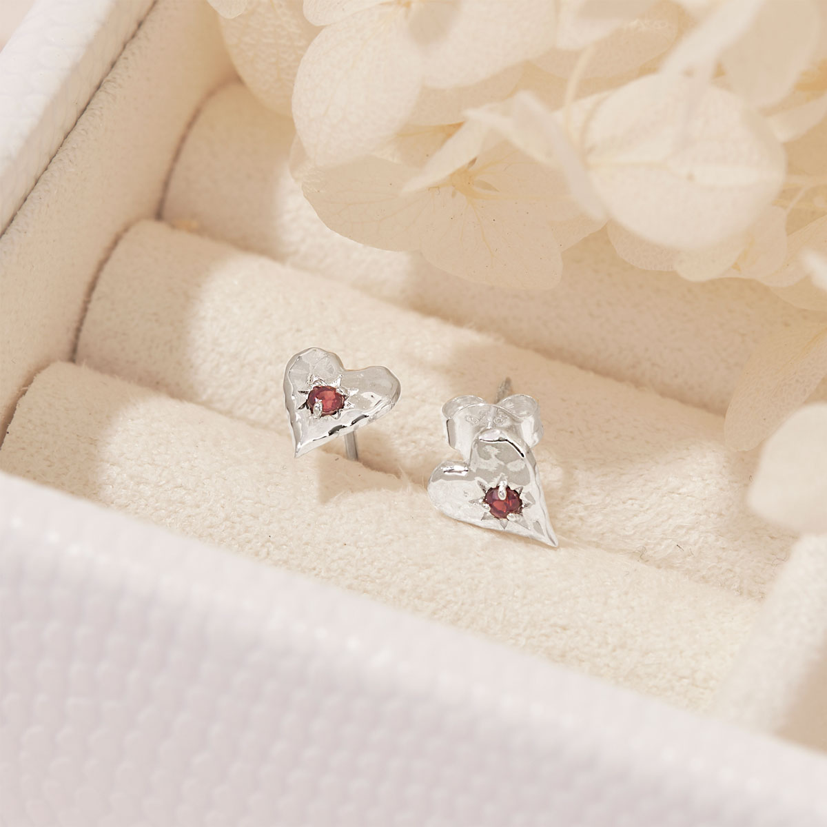 Love Heart Garnet Stud Earrings for Women - Romantic Gift for Valentine's Day, Anniversary & Special Occasions