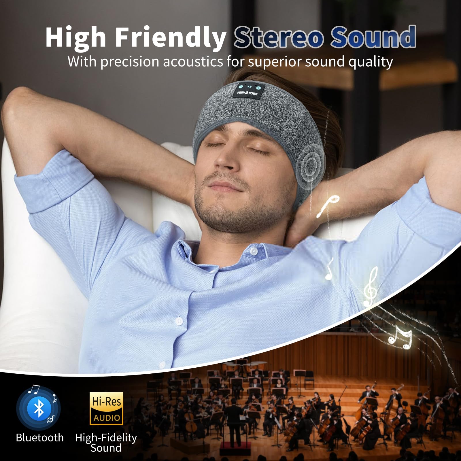 Wireless Sleep Headphones with HD Stereo Sound - 20H Battery Bluetooth 5.3 Headband for Side Sleepers | Perfect for Yoga, Workout, Travel & Meditation | Comfortable Sports Earphones for Men & Women